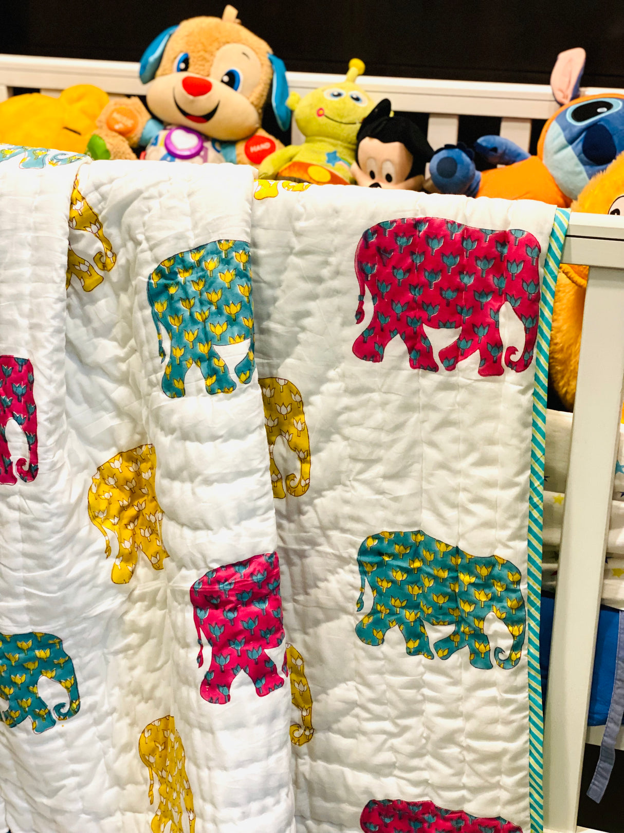 Elephant Blockprint Kids Quilt
