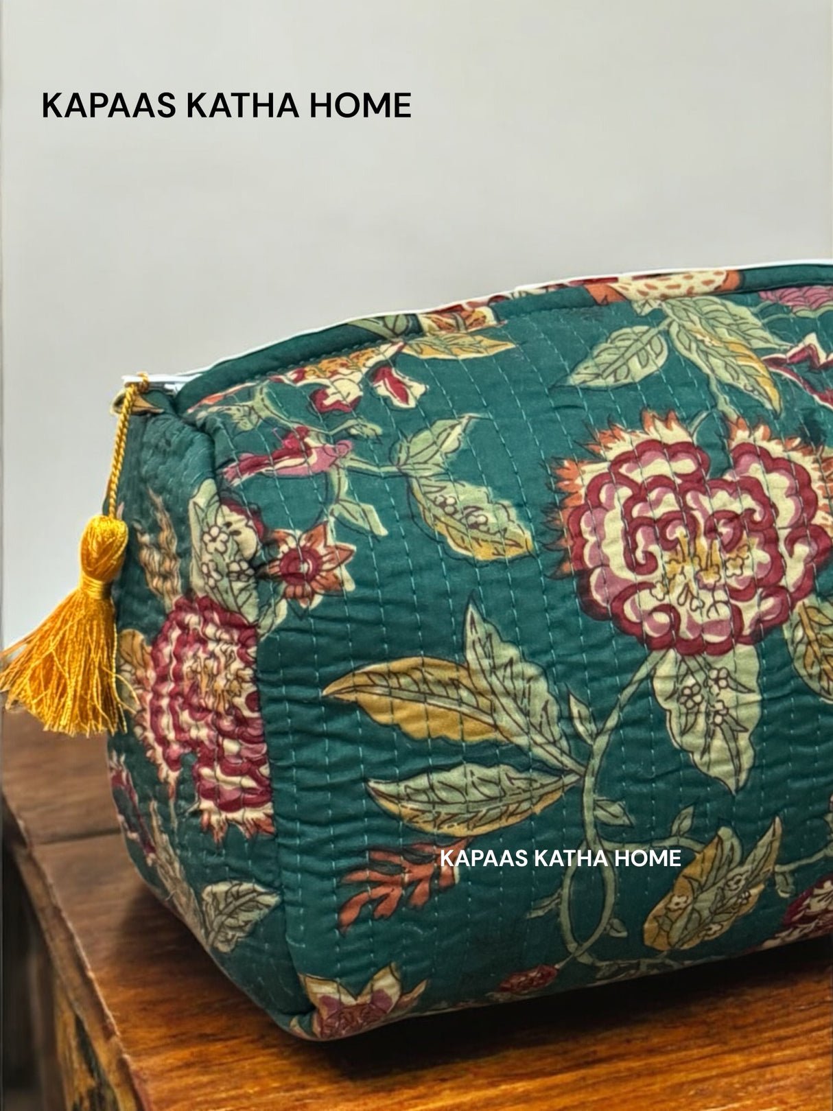 Sanganeri Print Green LARGE Pouch