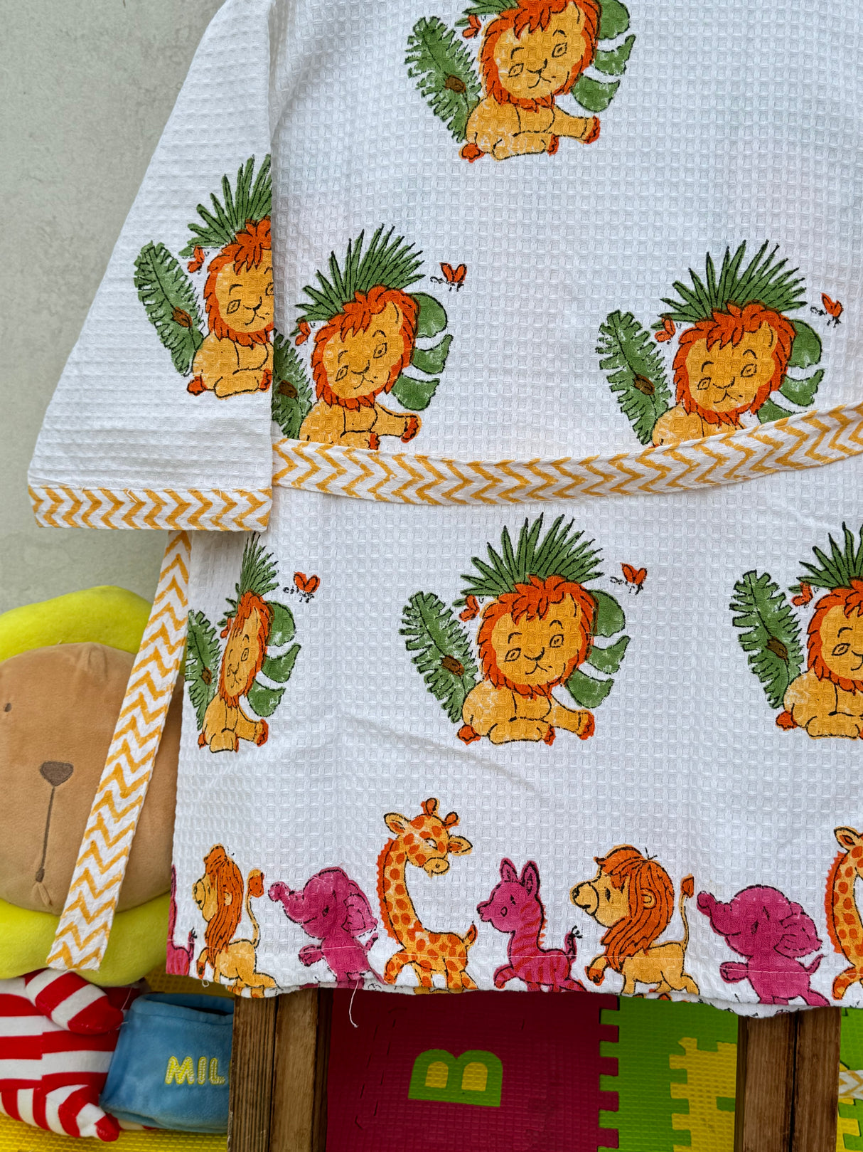 Jungle Friends- Kids Cotton Waffle Bathrobe