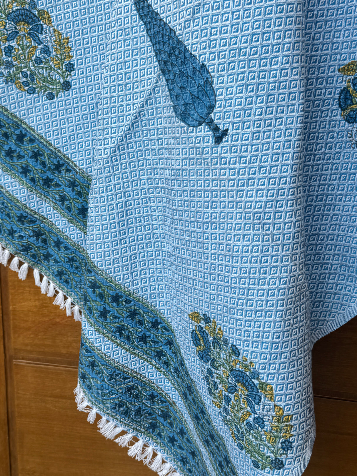 Blue Jaipur Blockprint Soft Cotton Towel– Cotton Jacquard Weave