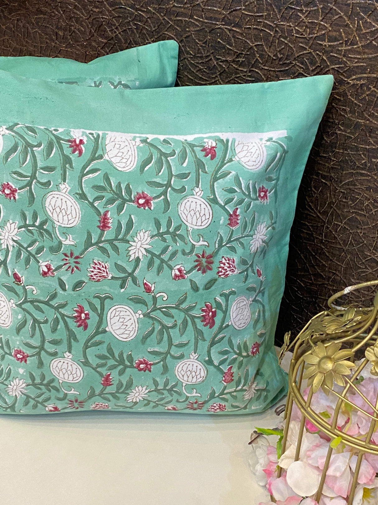Pair of Handblock Printed Cushion Covers- 16*16 inches