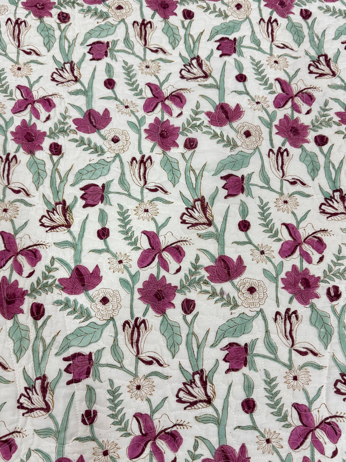 KING Size Quilted Blockprint REVERSIBLE Mulmul Bedcover (108*108 inches)