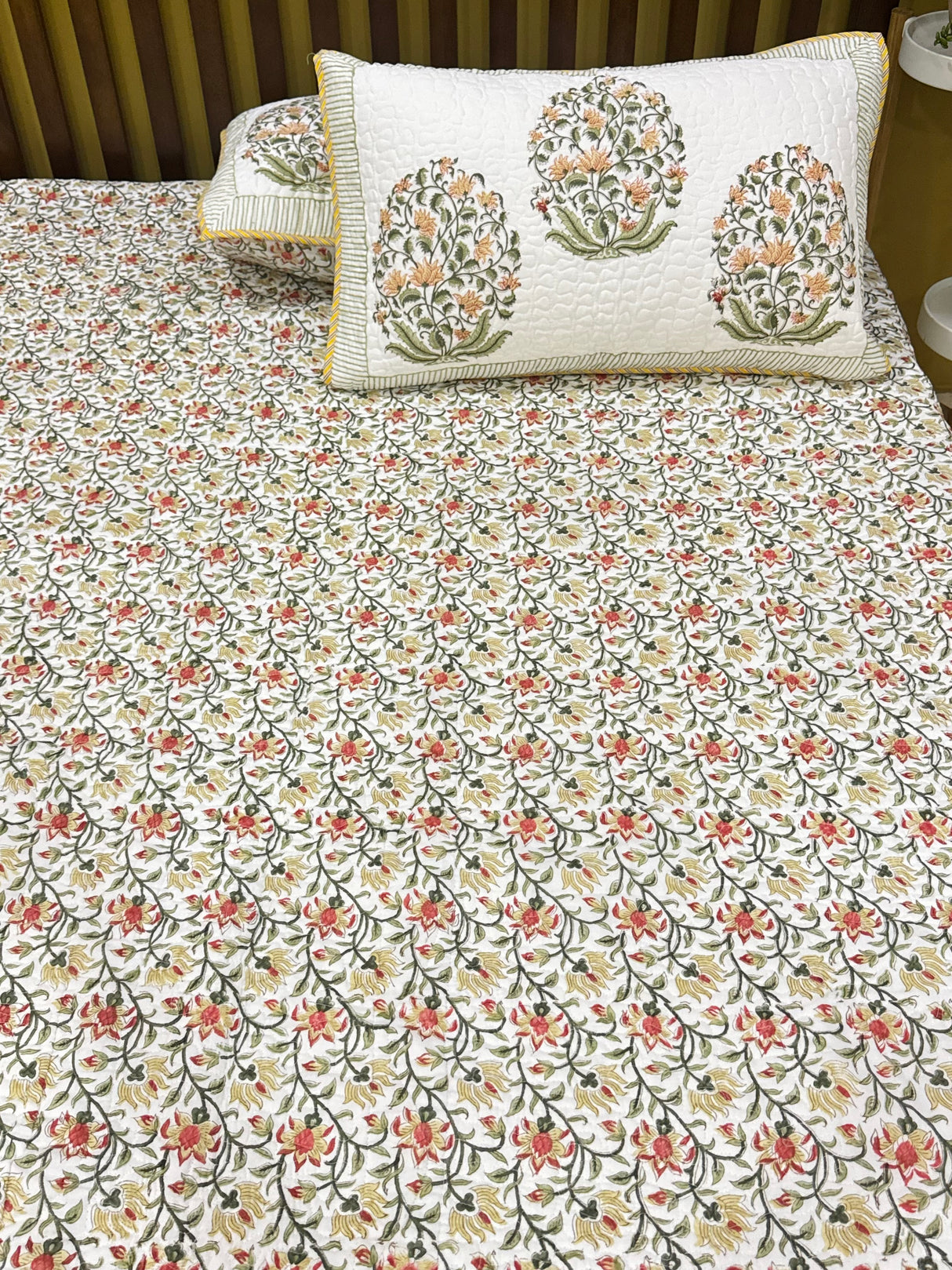 Double Size Quilted Blockprint REVERSIBLE Mulmul Bedcover (90*108 inches)
