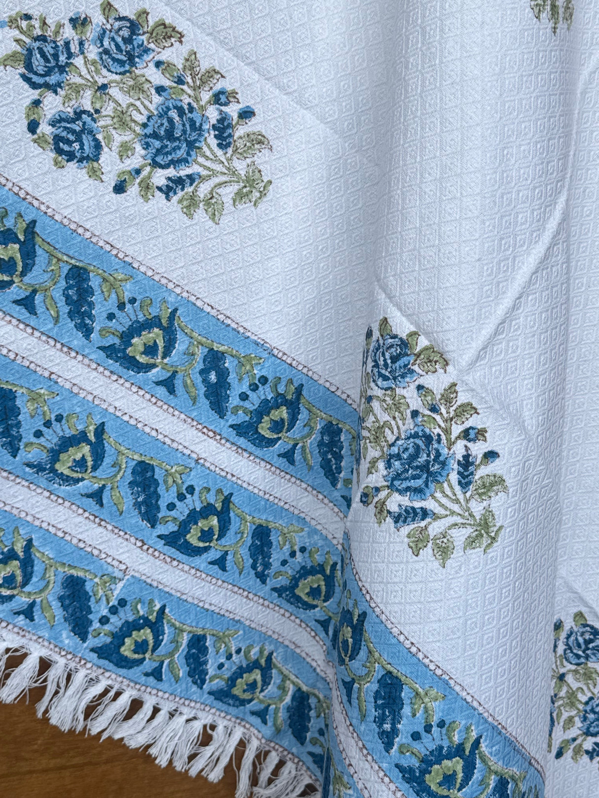 Blue Quick Dry Blockprint Soft Cotton Towel– Cotton Jacquard Weave