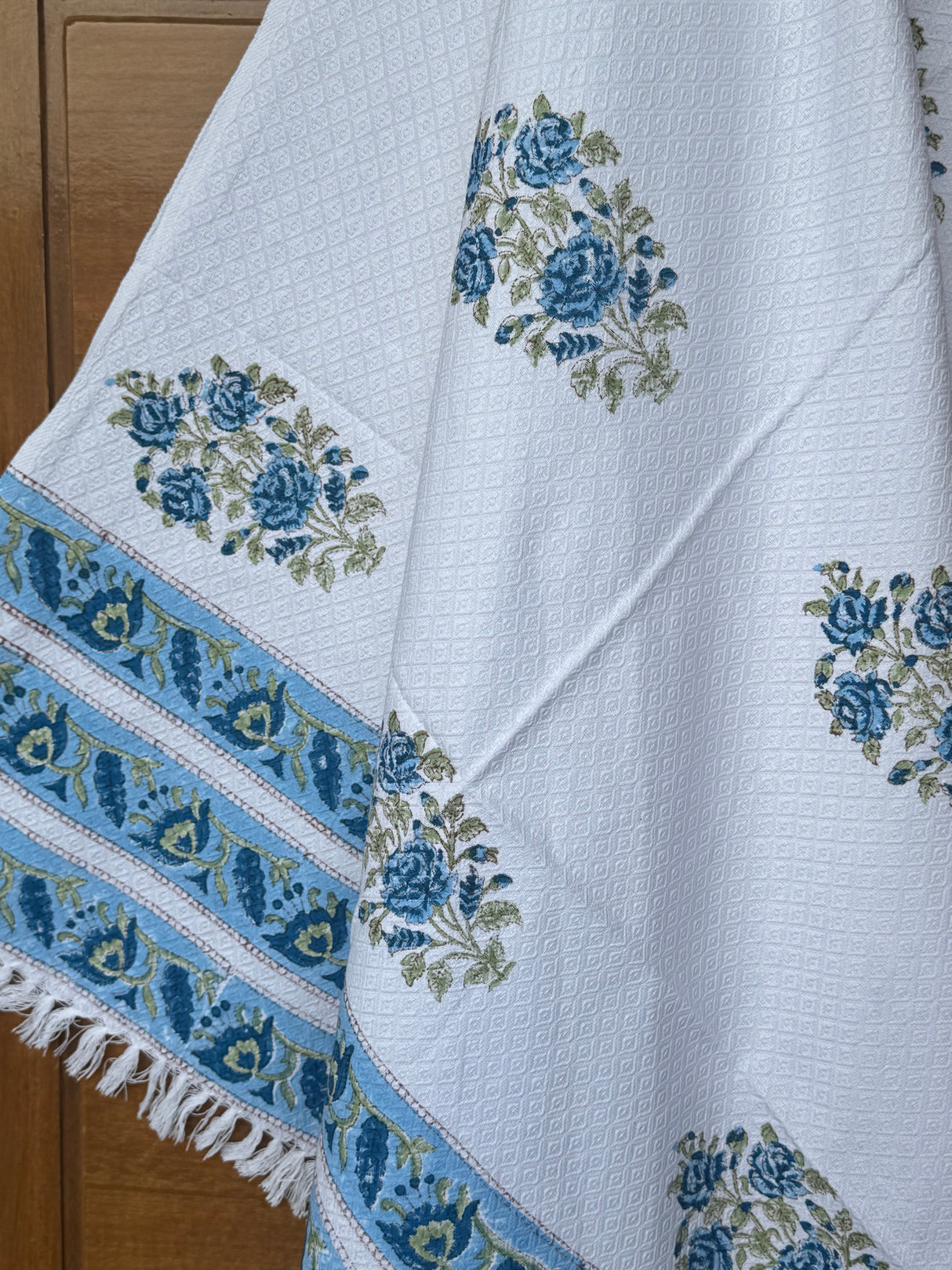 Blue Quick Dry Blockprint Soft Cotton Towel– Cotton Jacquard Weave
