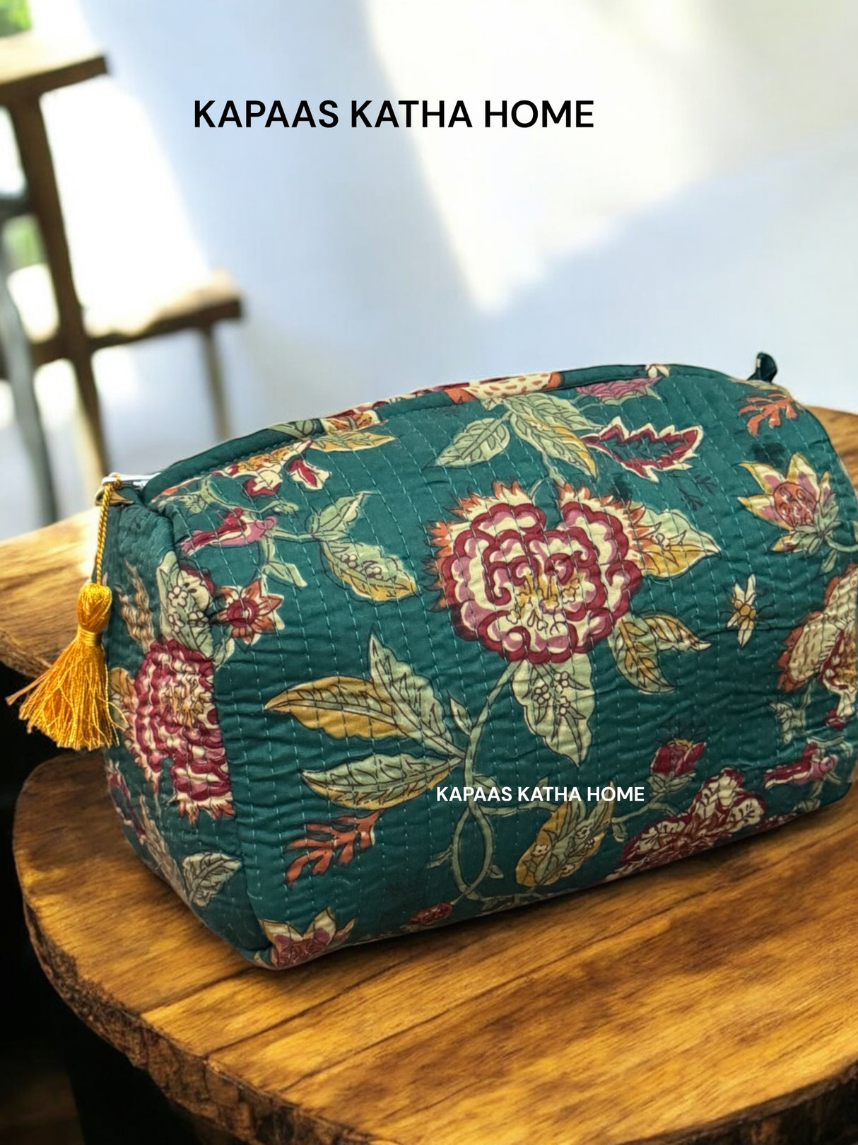 Sanganeri Print Green LARGE Pouch
