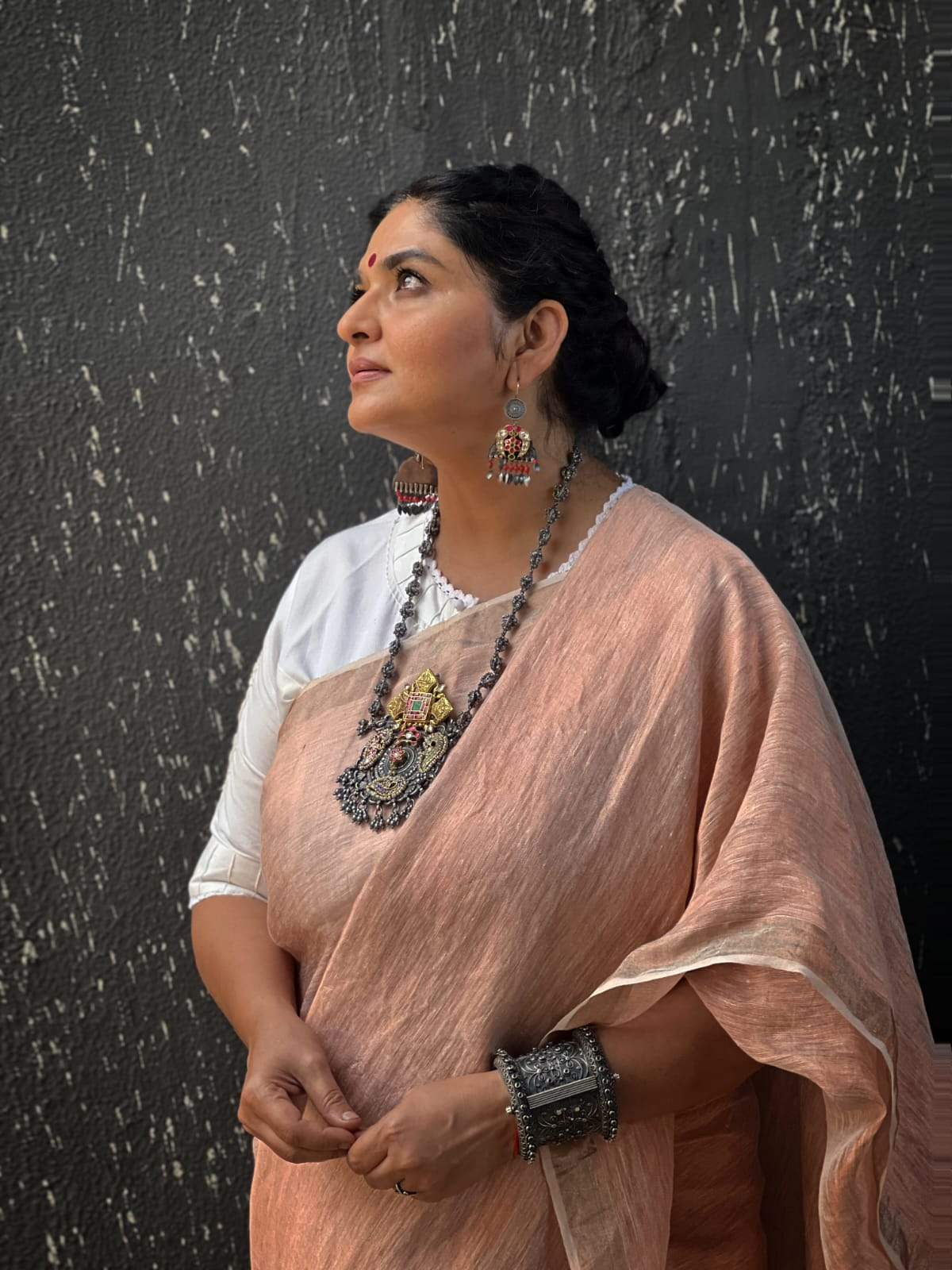 Handcrafted Silver Temple Necklace with earrings