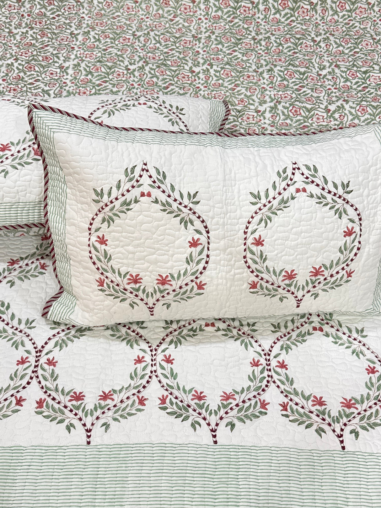 KING Size Quilted Blockprint REVERSIBLE Mulmul Bedcover (108*108 inches)