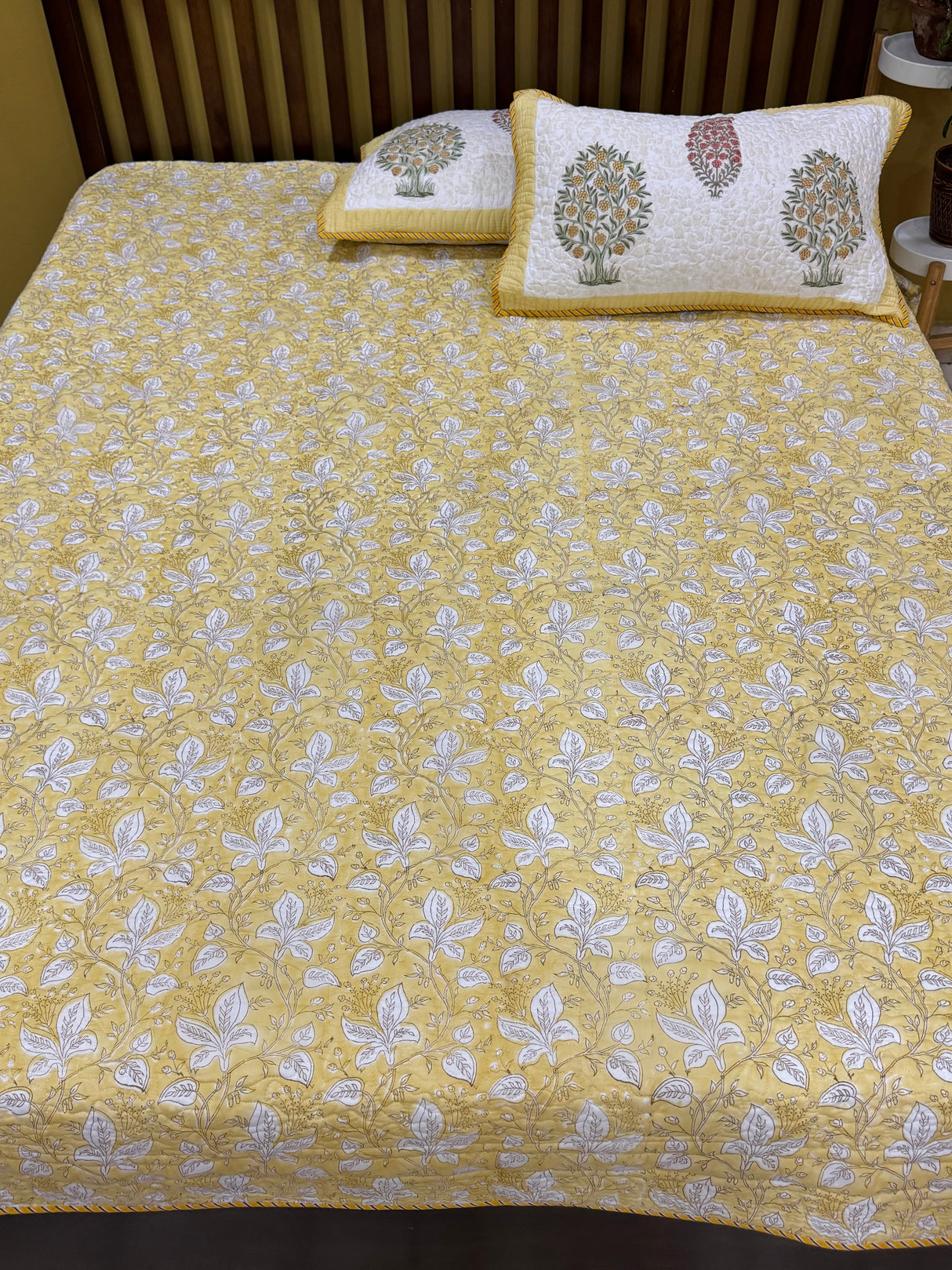 KING Size Quilted Blockprint REVERSIBLE Mulmul Bedcover (108*108 inches)