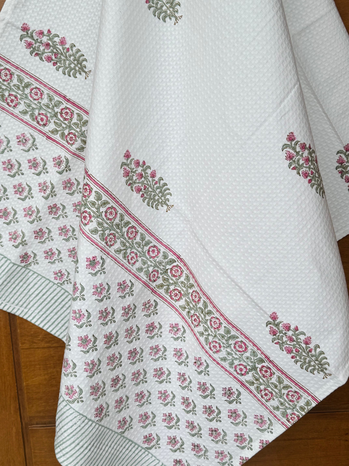 Royal Pink Floral Blockprint Cotton Towel – Waffle Weave