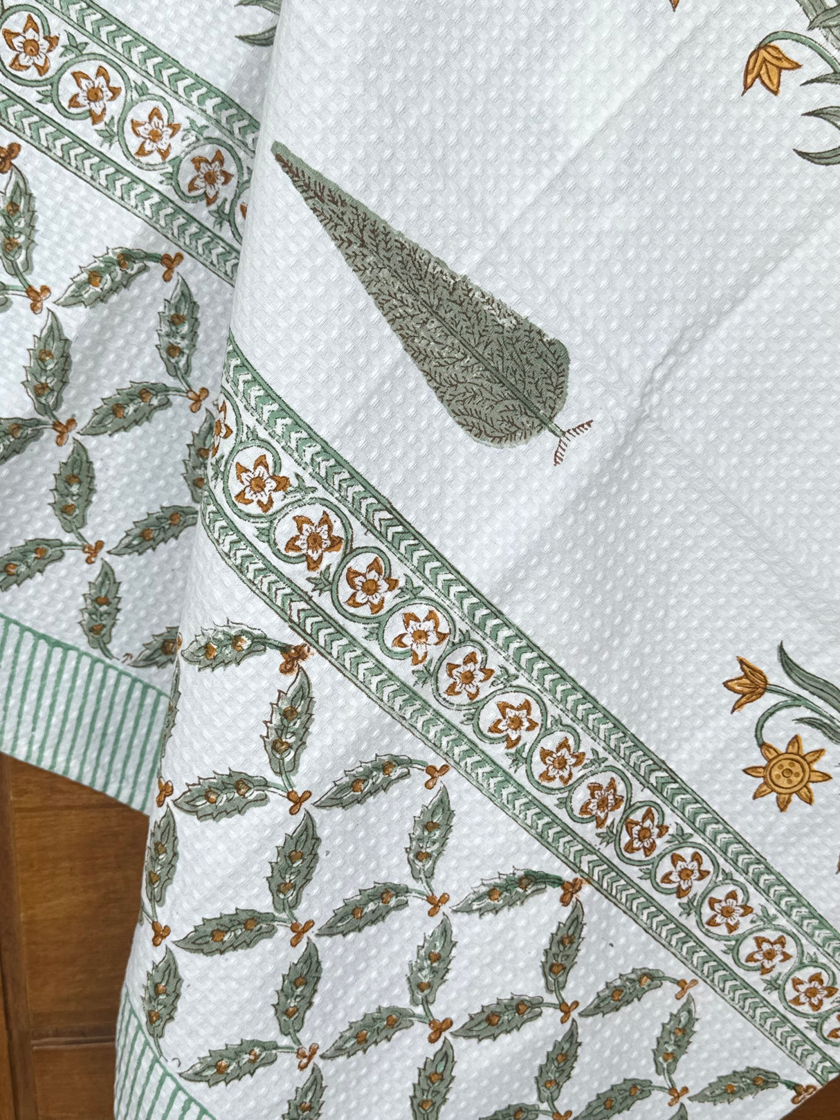 Chic Yellow Blockprint Cotton Towel – Waffle Weave