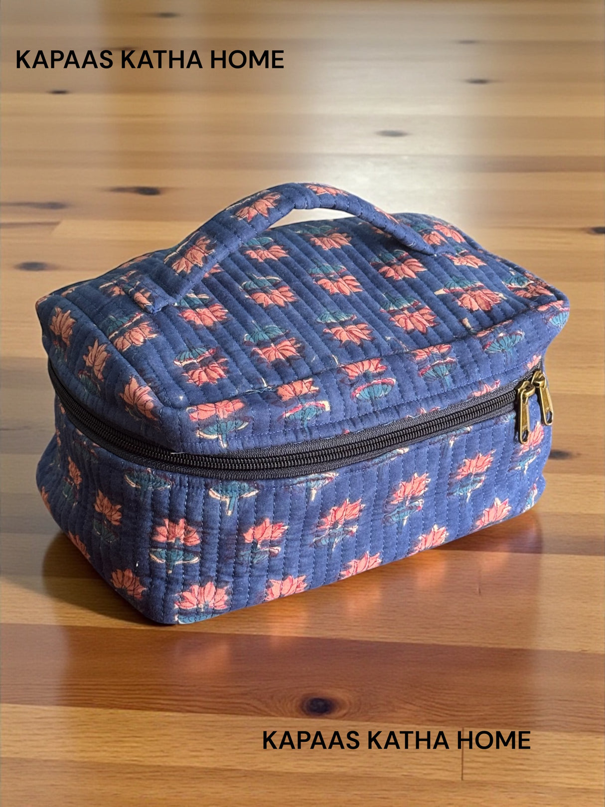 Delightful Blue Floral Vanity Bag for Women