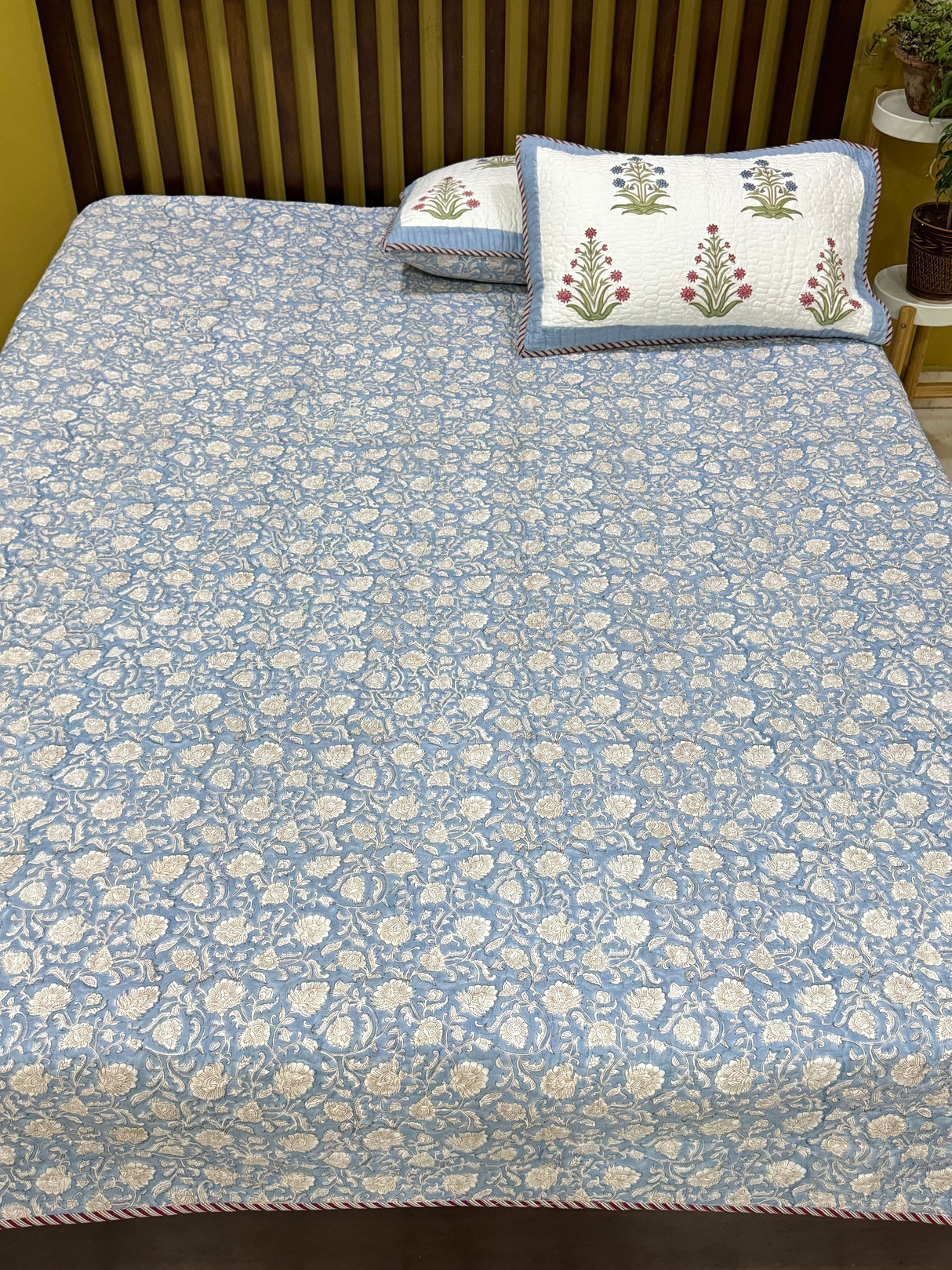 KING Size Quilted Blockprint REVERSIBLE Mulmul Bedcover (108*108 inches)