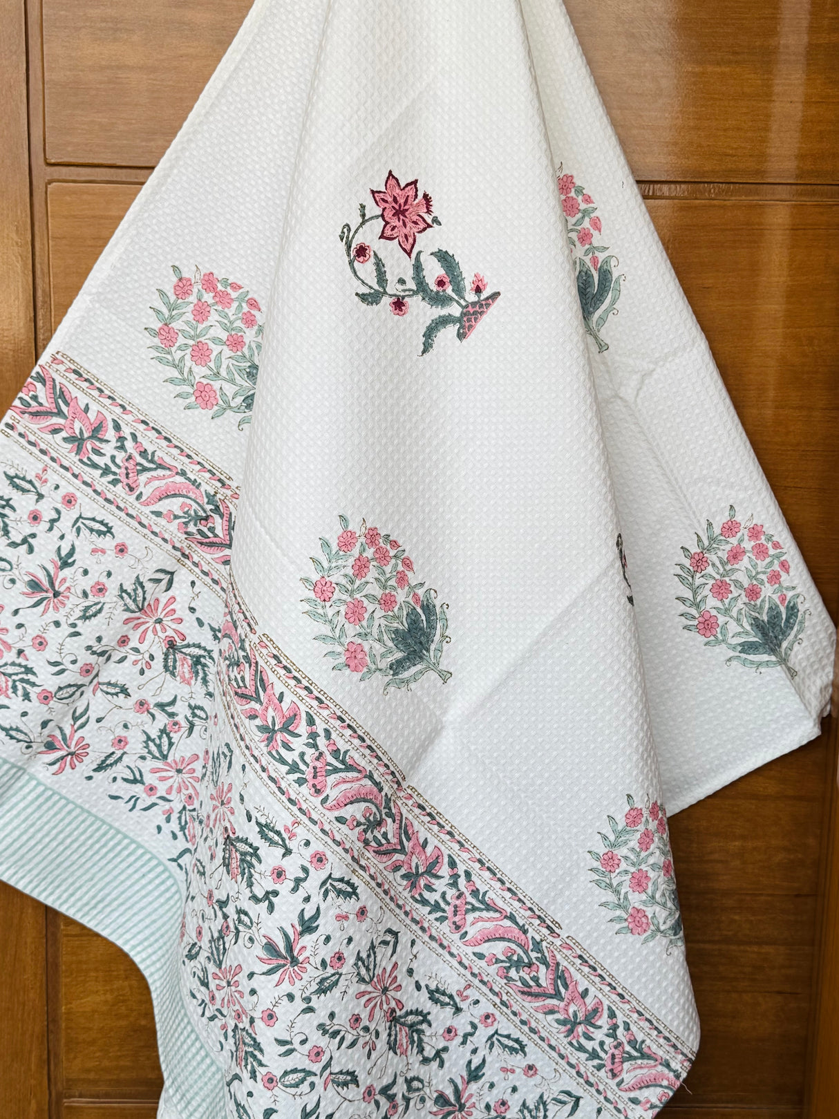 Stylish Floral Blockprint Cotton Towel – Waffle Weave