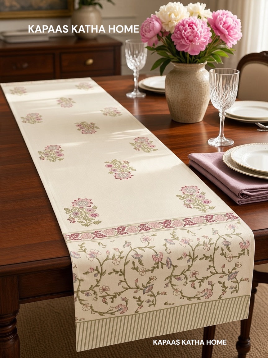 Elegant Blockprint Cotton Table Runner