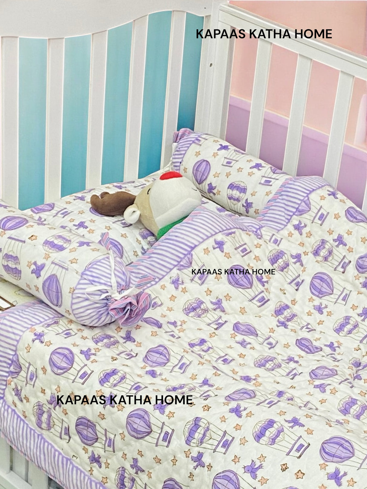 Hot Air Balloon- Baby Cot Bedding (quilt, pillow, bolsters)