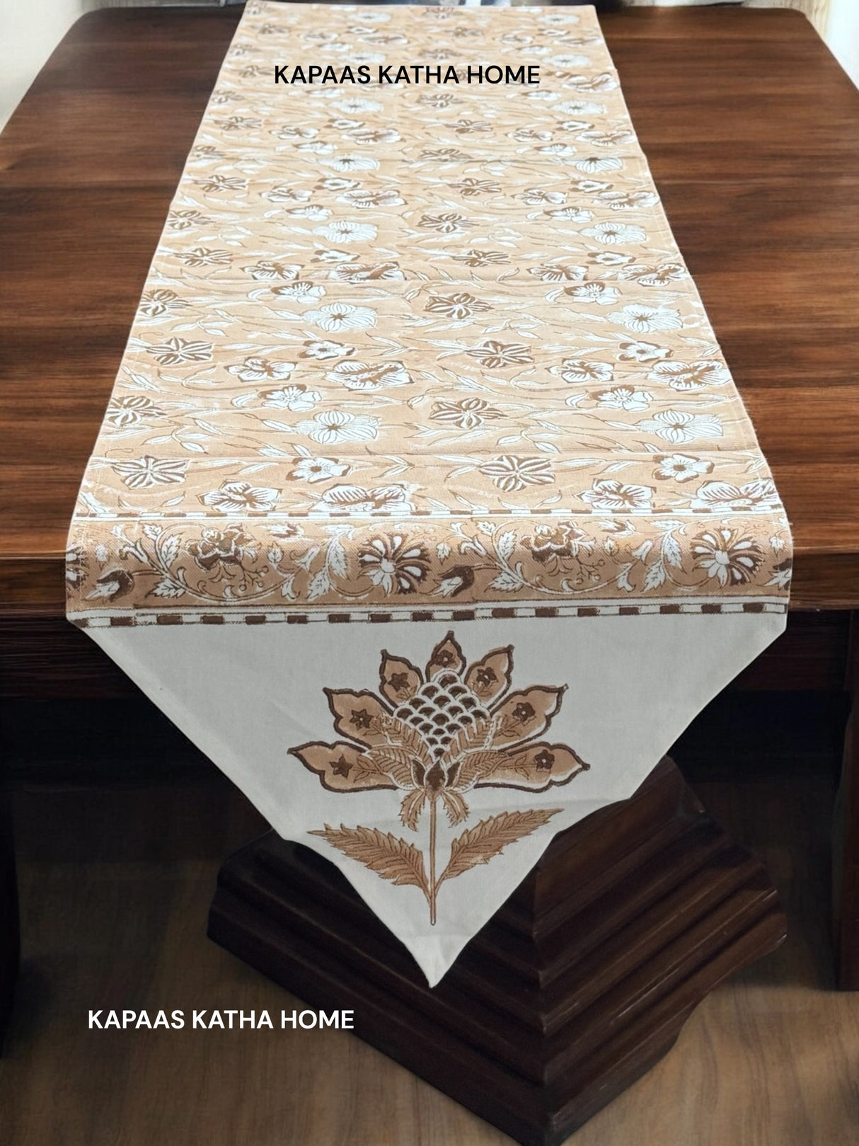 Fancy Floral Blockprint Cotton Table Runner