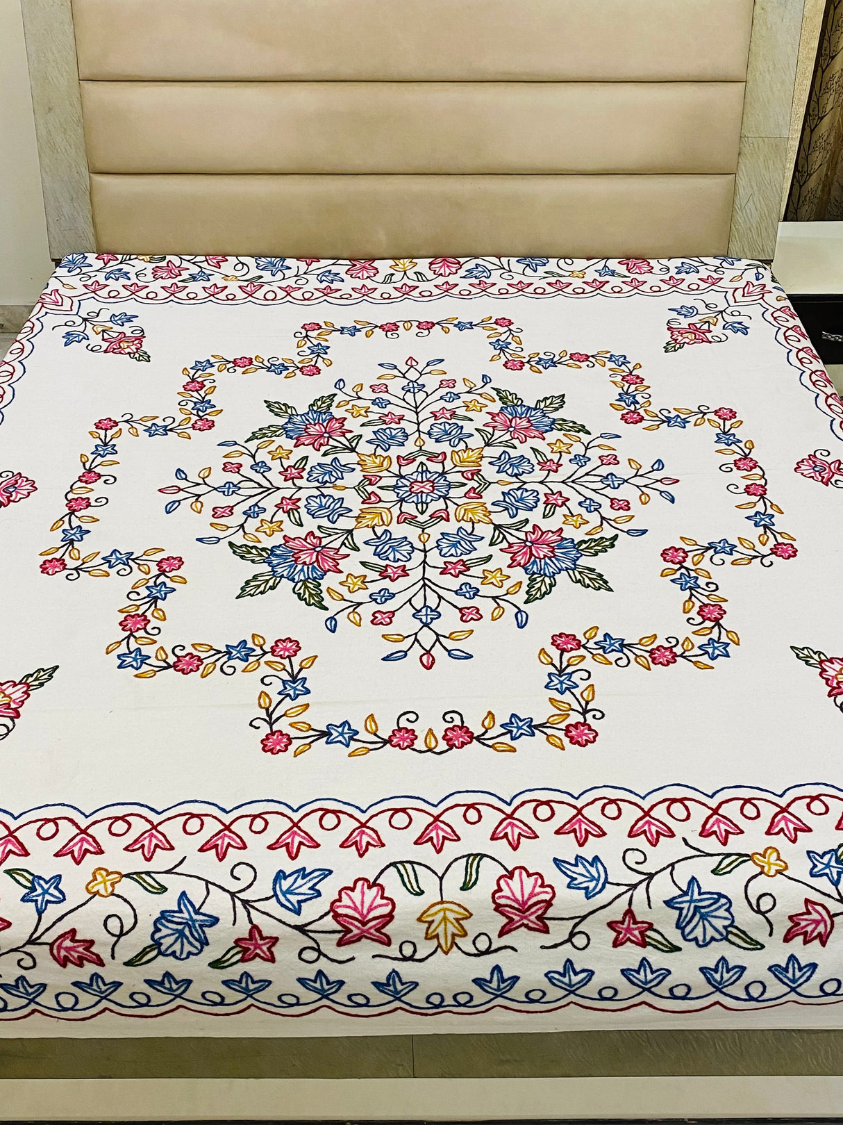 Kashmiri Embroidery Cotton Bedcover