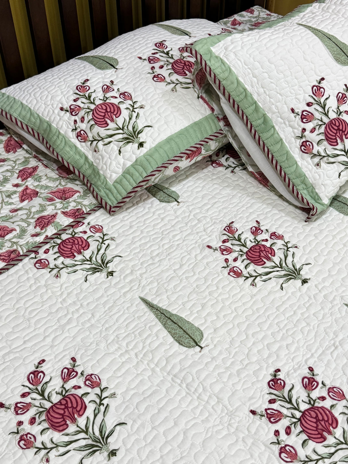 KING Size Quilted Blockprint REVERSIBLE Mulmul Bedcover (108*108 inches)