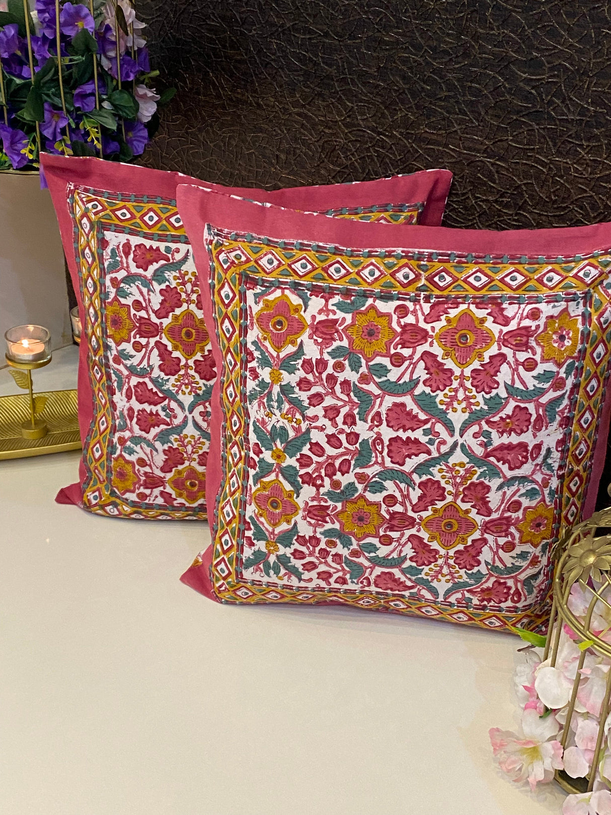 Pair of Handblock Printed Cushion Covers- 16*16 inches