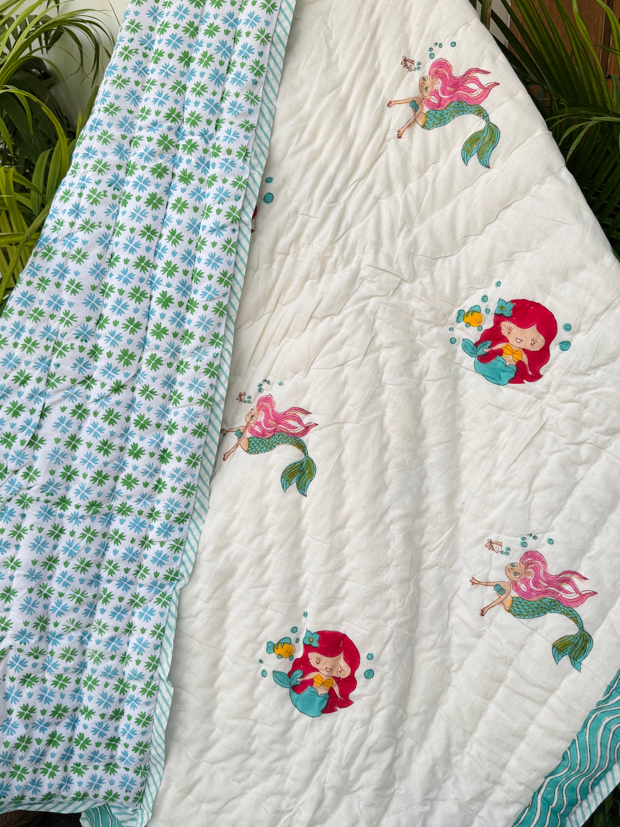 Mermaids Blockprint Kids Quilt