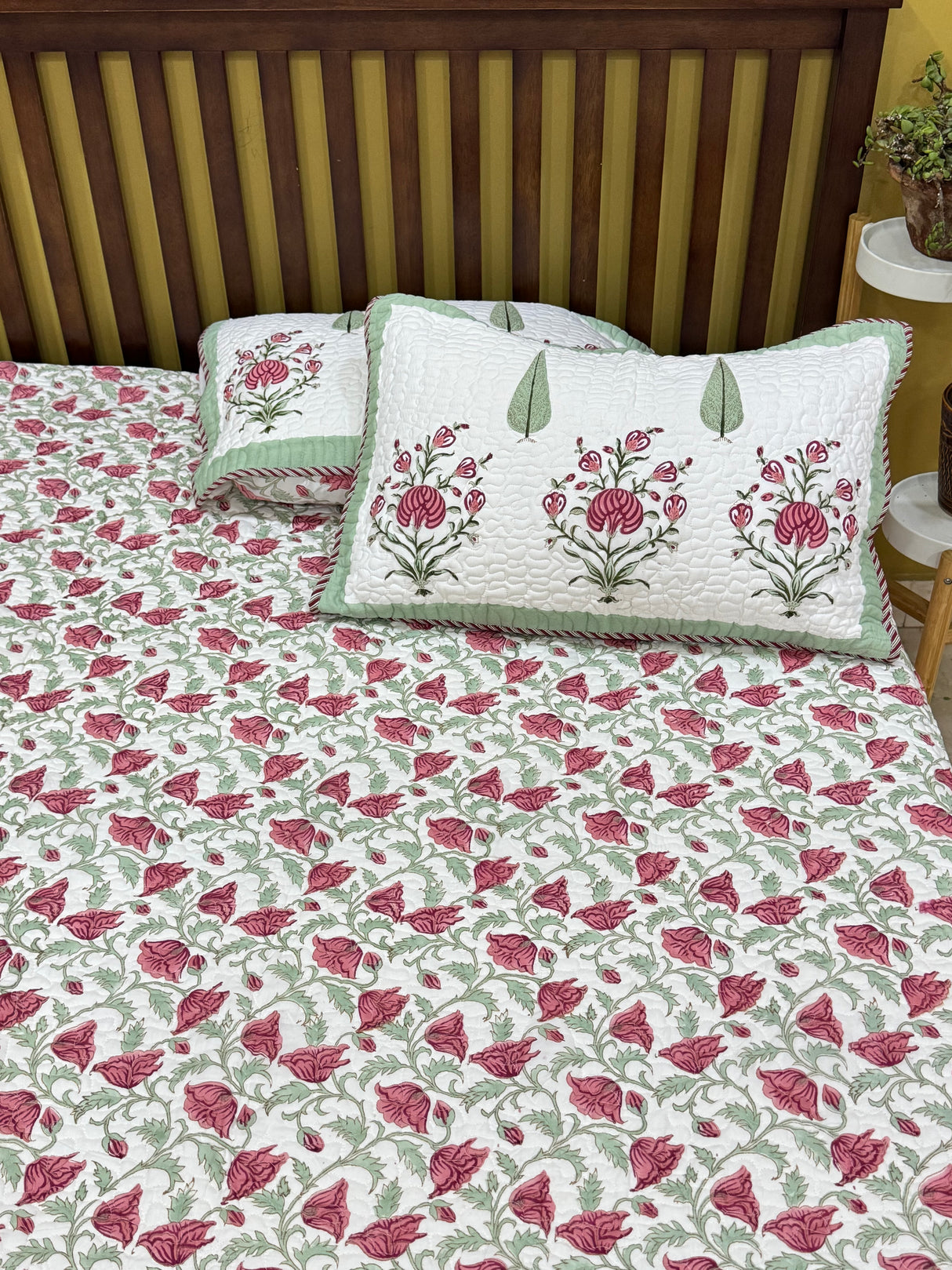KING Size Quilted Blockprint REVERSIBLE Mulmul Bedcover (108*108 inches)