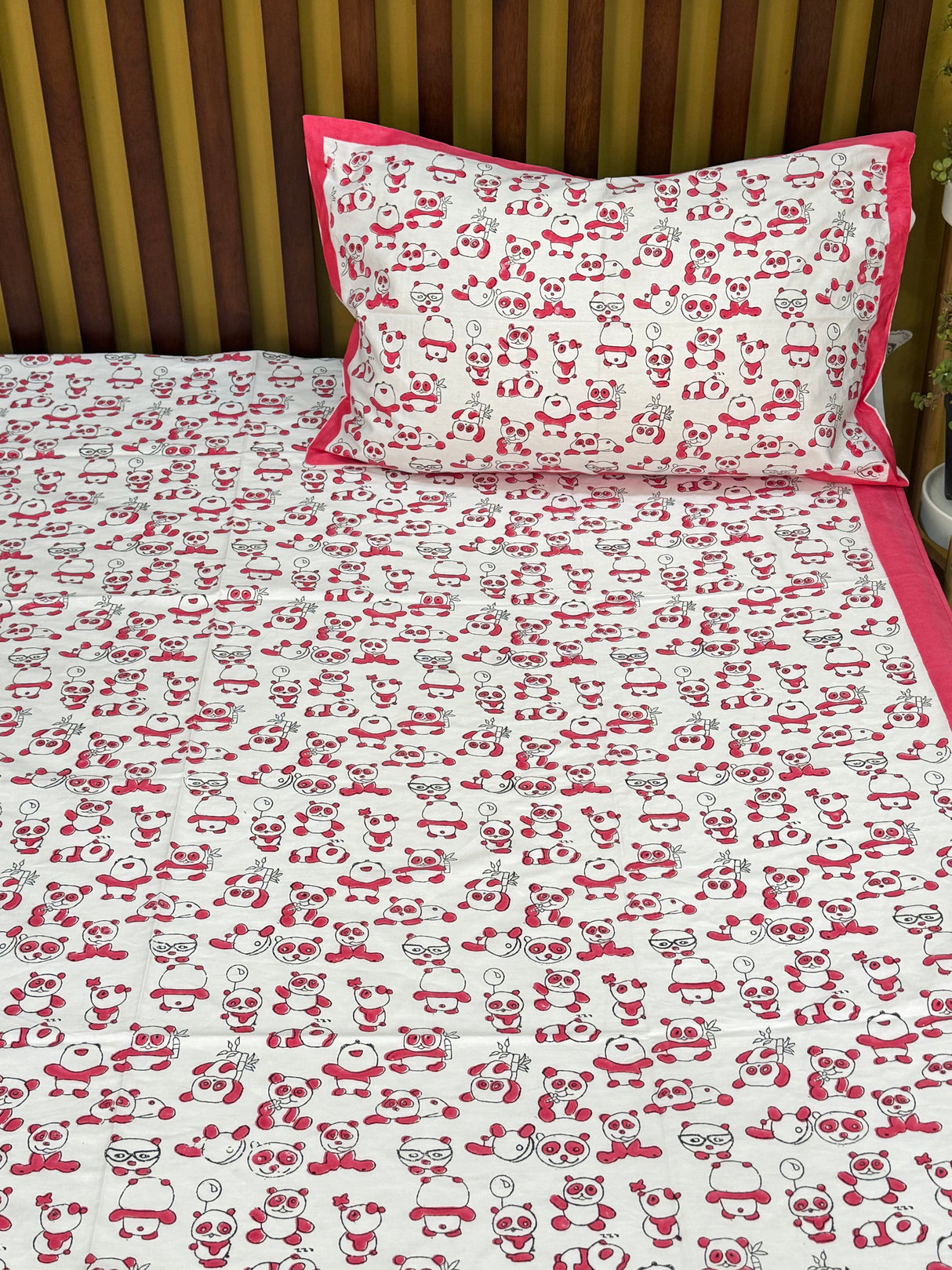 Pink Panda Handblock Printed Kids Cotton Bedsheet