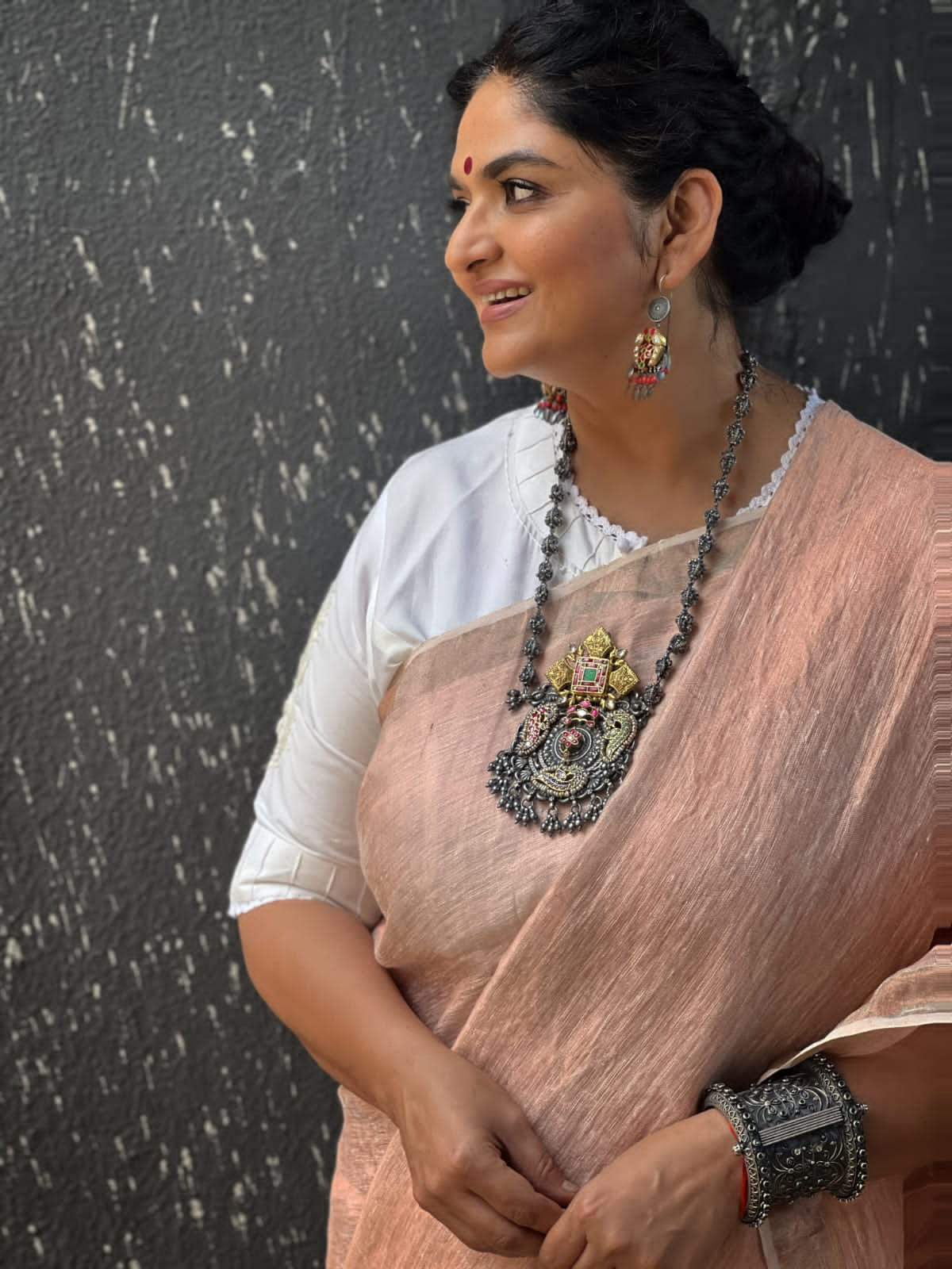 Handcrafted Silver Temple Necklace with earrings