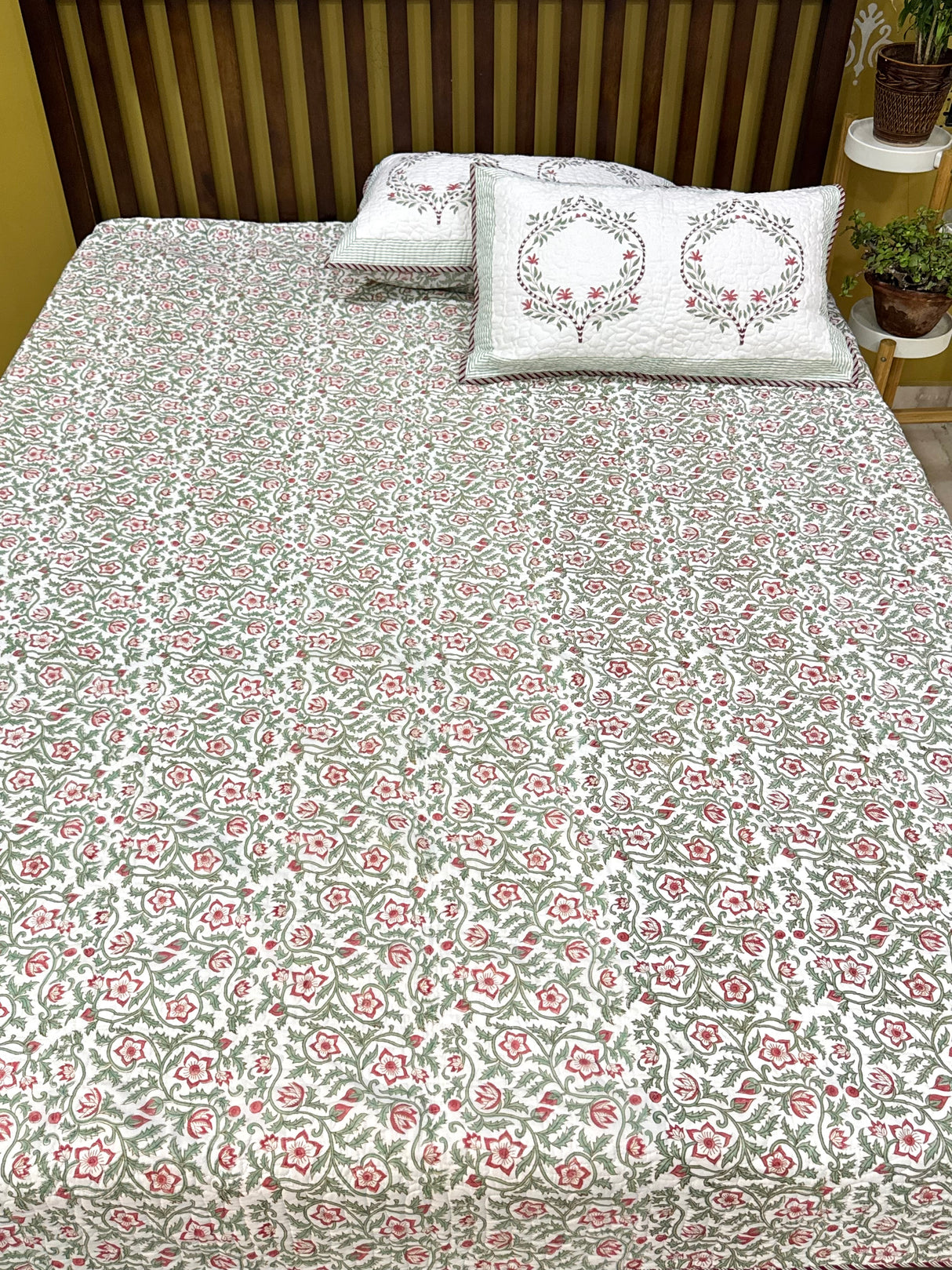 KING Size Quilted Blockprint REVERSIBLE Mulmul Bedcover (108*108 inches)