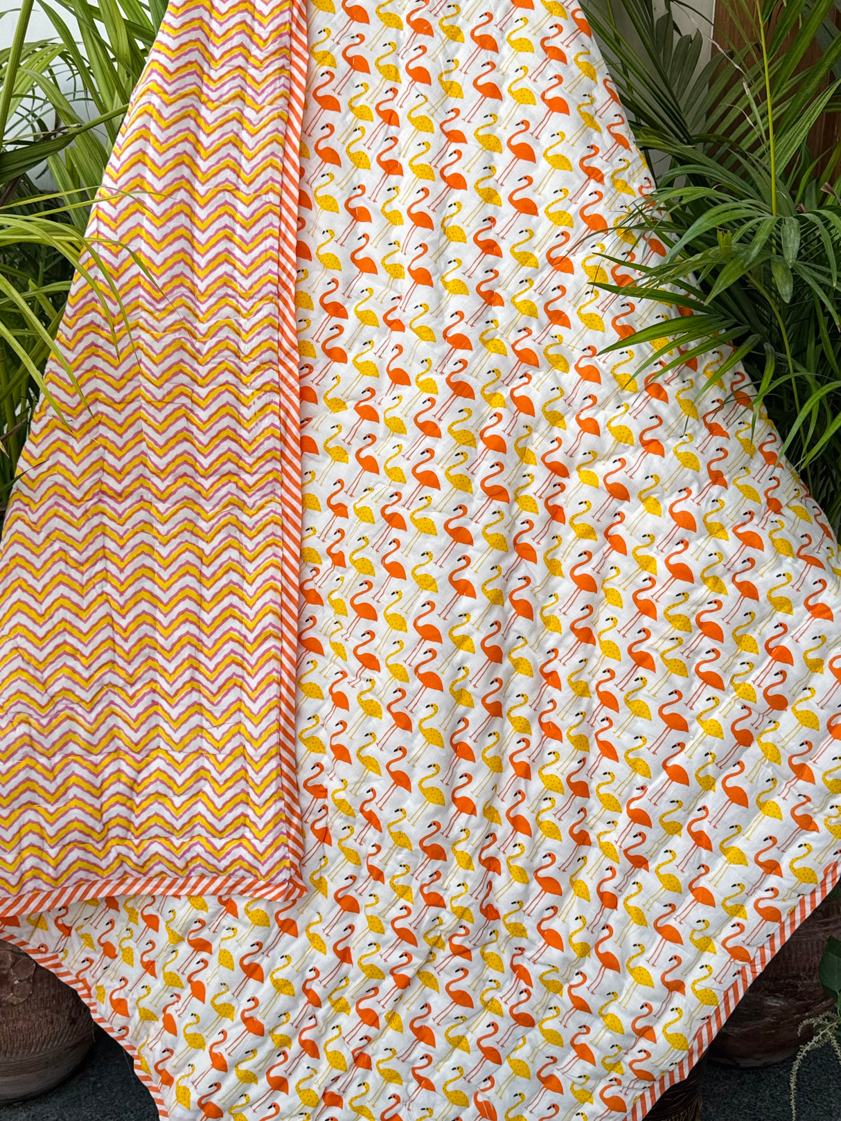 Yellow Orange Flamingo Kids Quilt