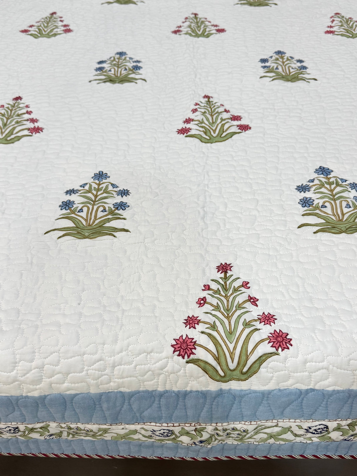 KING Size Quilted Blockprint REVERSIBLE Mulmul Bedcover (108*108 inches)