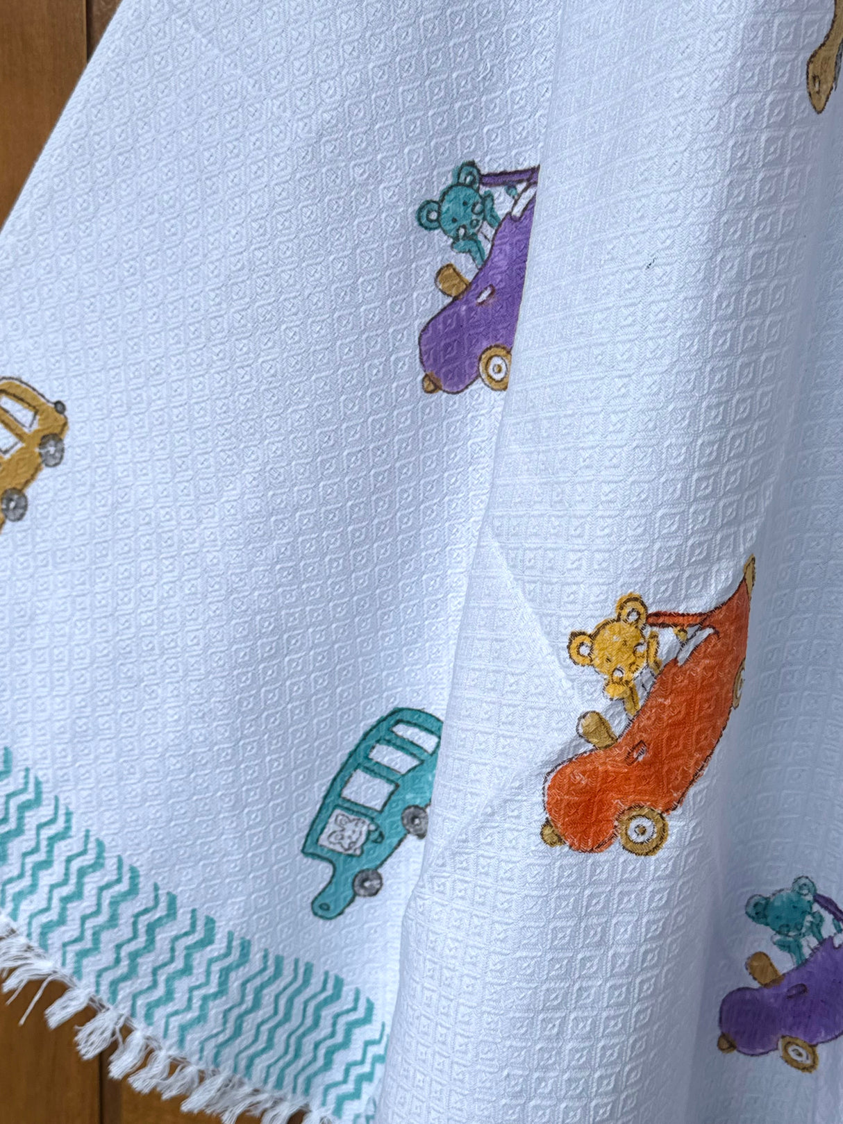 Cute Cars Blockprint Kids Towel – Cotton Jacquard Weave