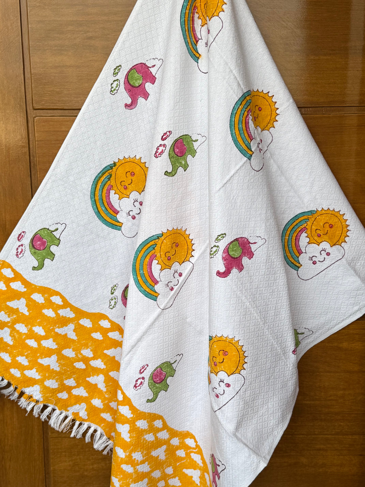 Yellow Sunshine Blockprint Kids Towel – Cotton Jacquard Weave