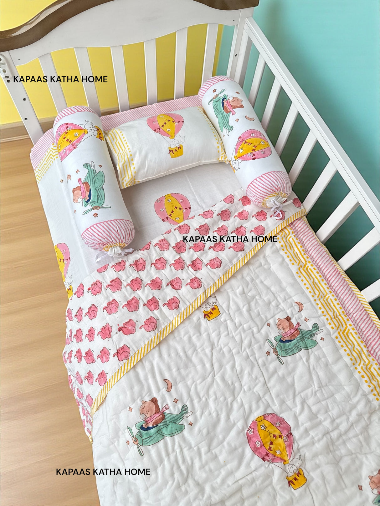 Hot Air Balloon- Baby Cot Bedding (cot sheet, quilt, pillow, bolsters)