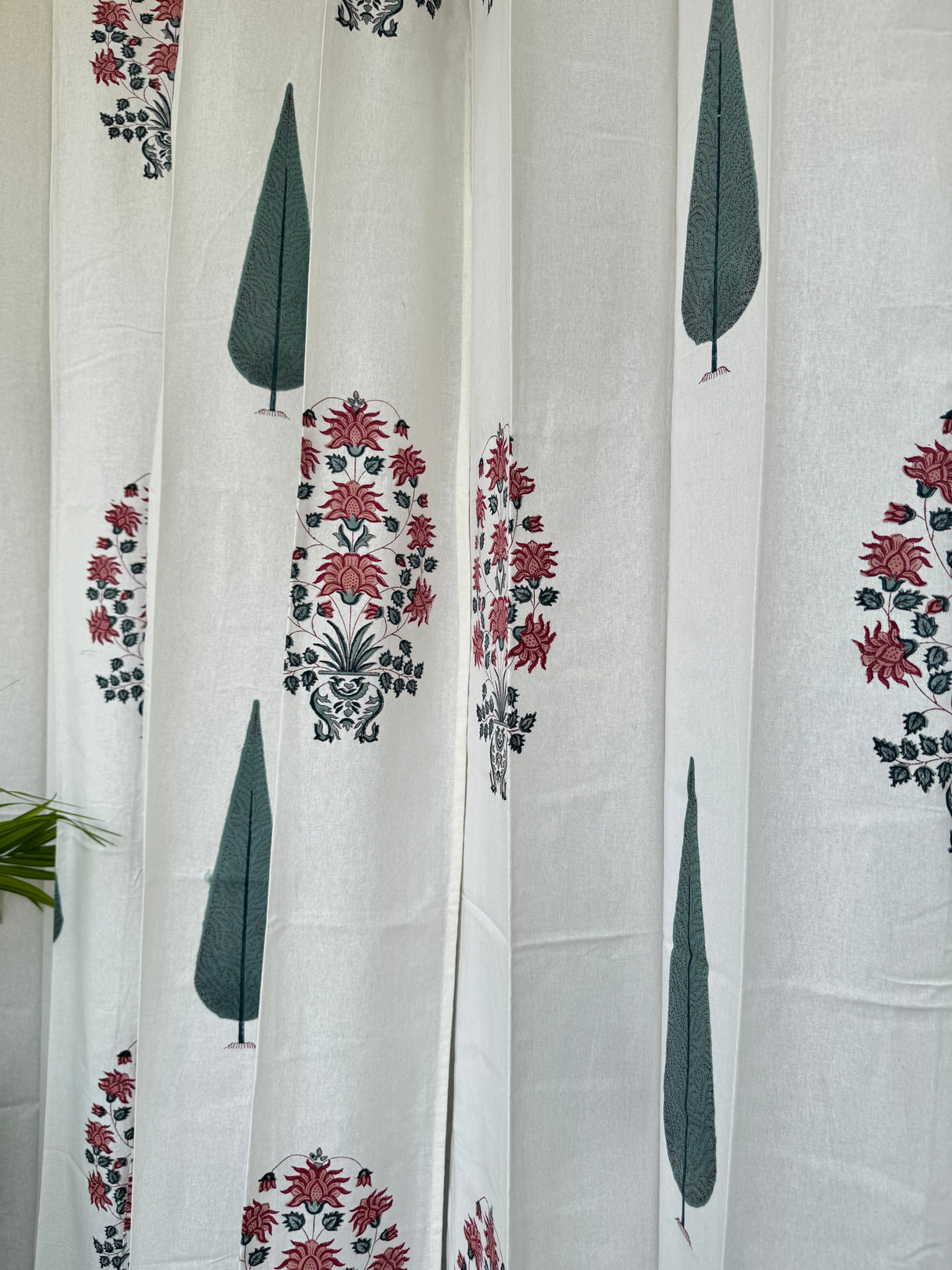 Pair of Pink Blockprint Cotton Curtain (Set of 2)