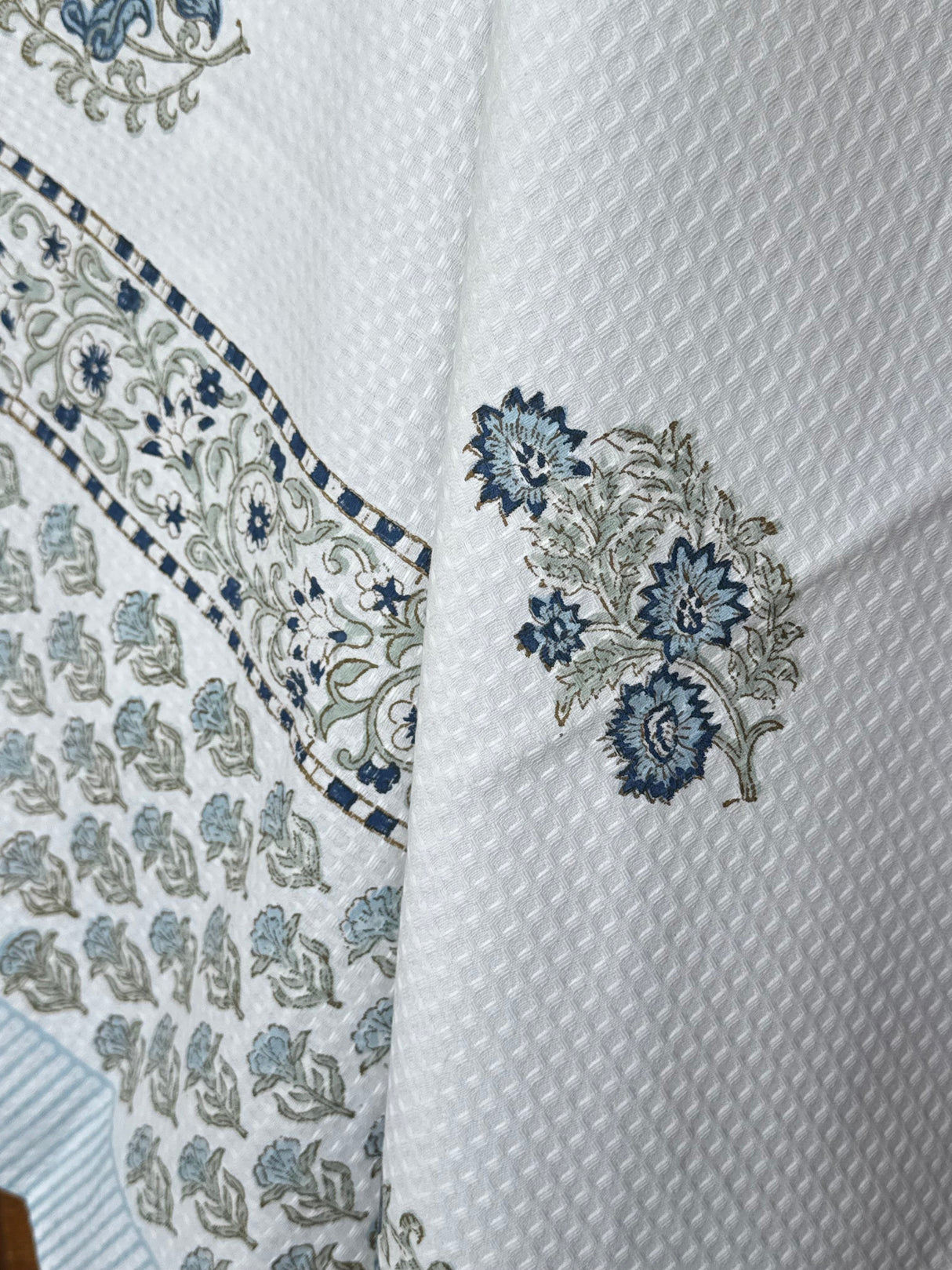 Chic Blue Blockprint Cotton Towel – Waffle Weave