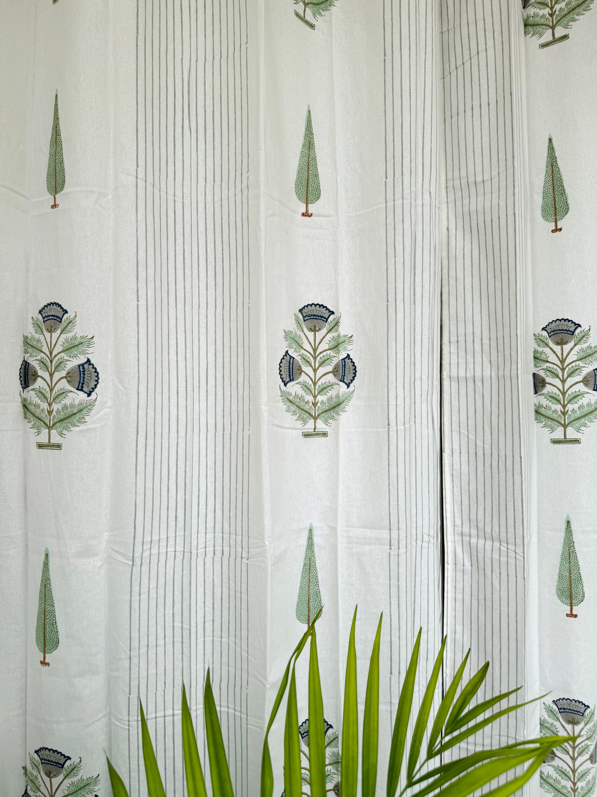 Blue Jaipuri Motifs Blockprint Cotton Curtain