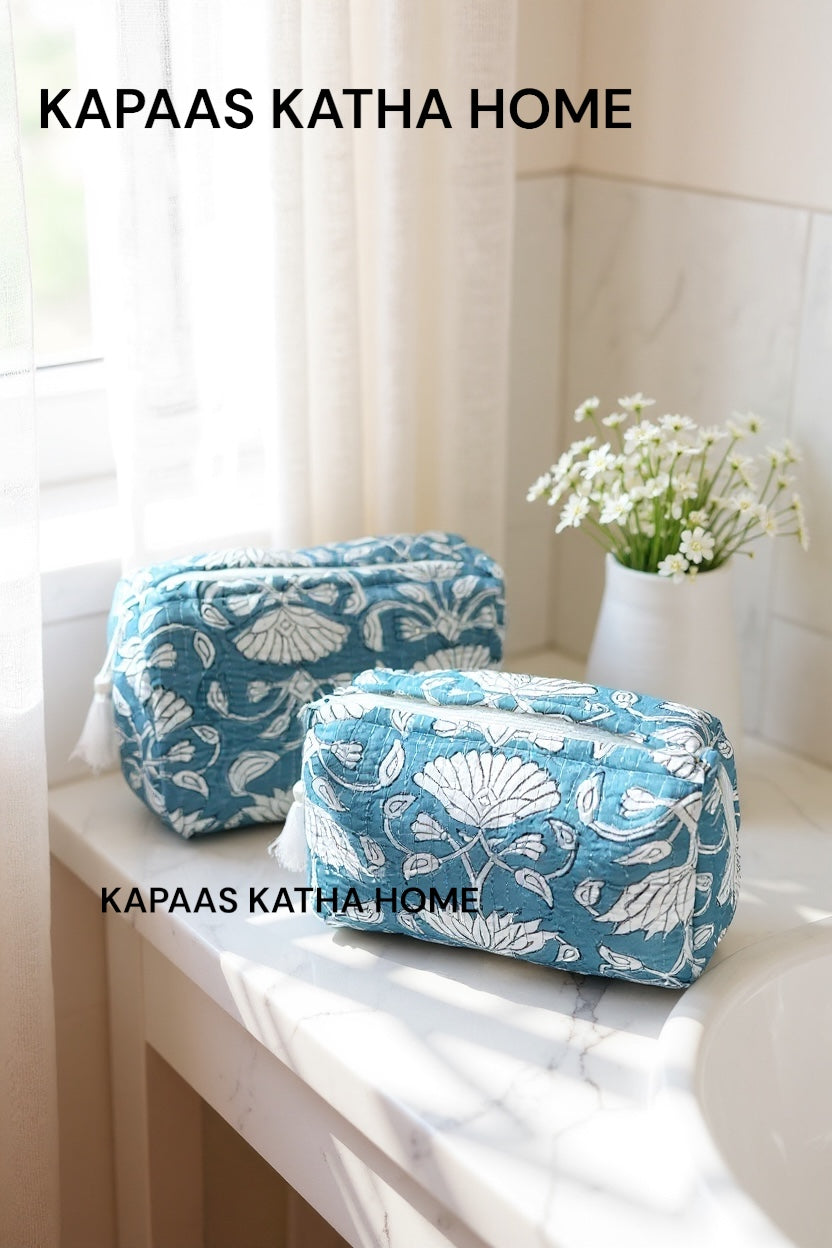 Grey White Set of 2 Pouches (medium and small)