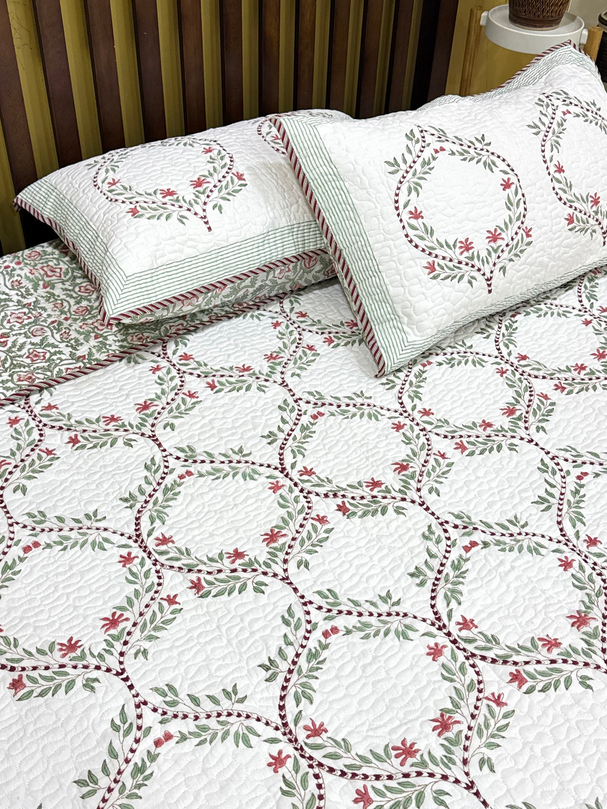 KING Size Quilted Blockprint REVERSIBLE Mulmul Bedcover (108*108 inches)