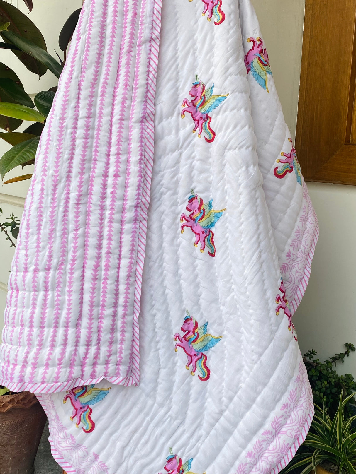 Unicorn Kids Quilt Handblock Printed