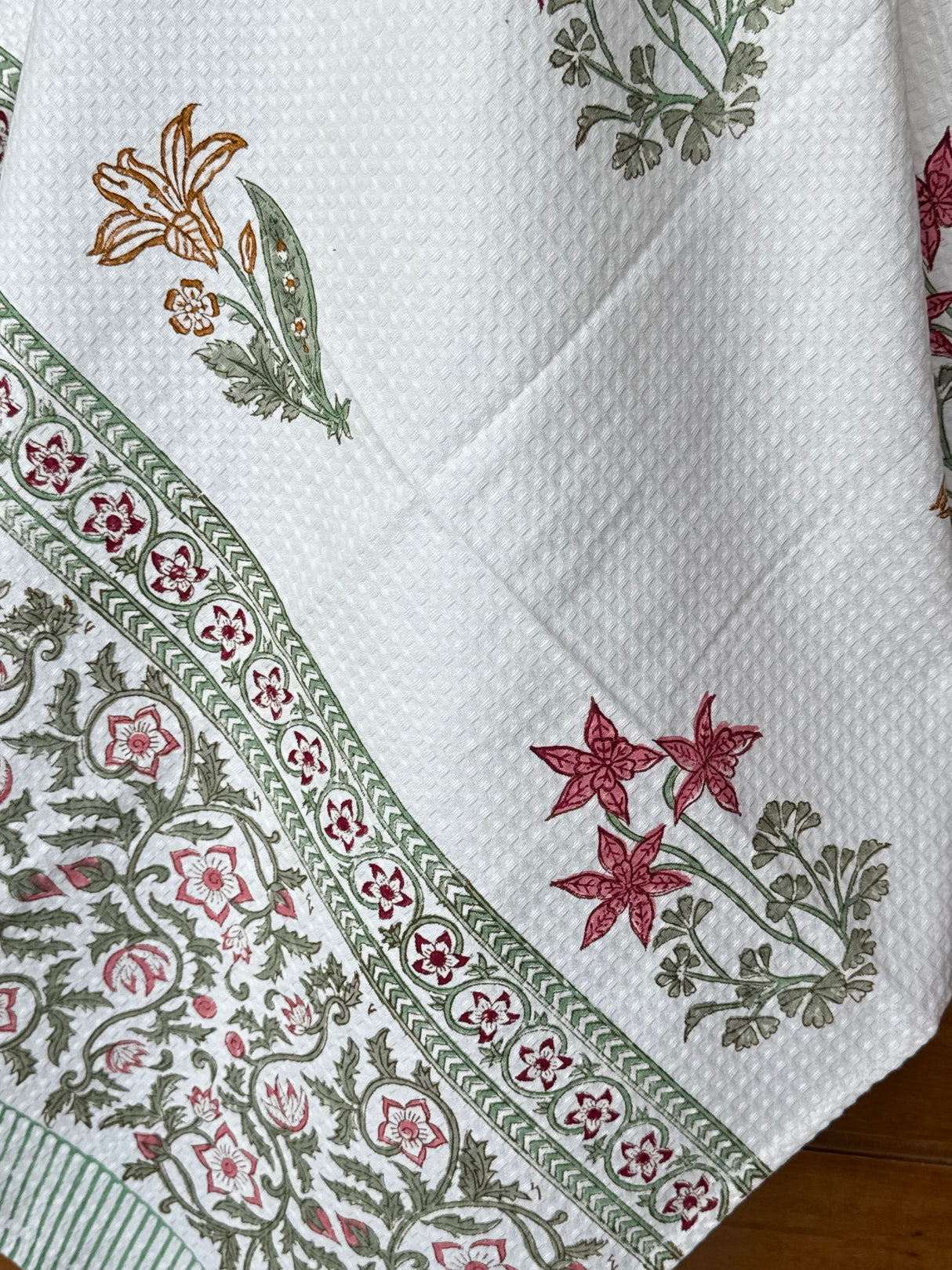 Exquisite Floral Blockprint Cotton Towel- Waffle Weave