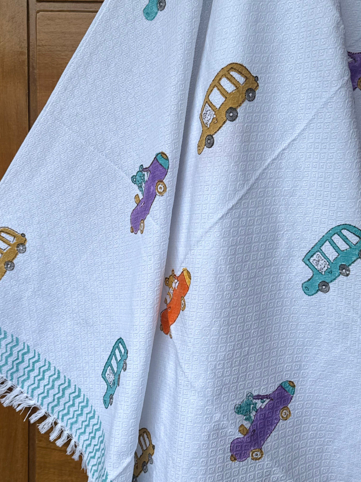 Cute Cars Blockprint Kids Towel – Cotton Jacquard Weave
