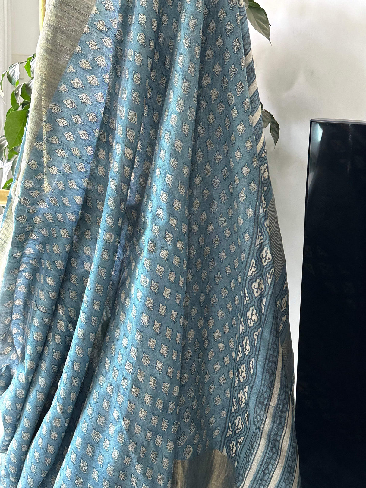 Handloom Tussar Silk Handblock Printed Saree