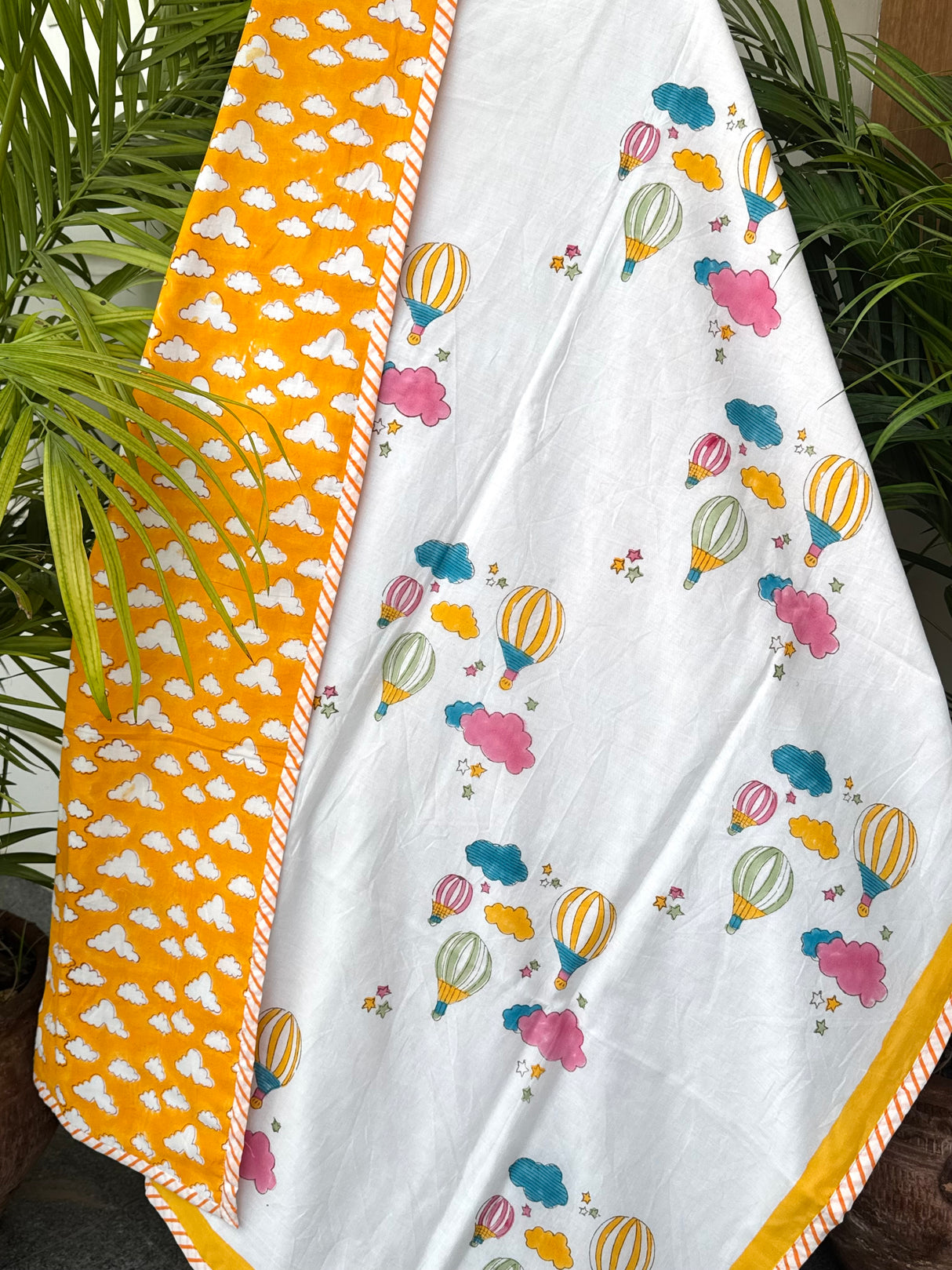 Yellow Hot Air Balloon Layered Kids Blanket