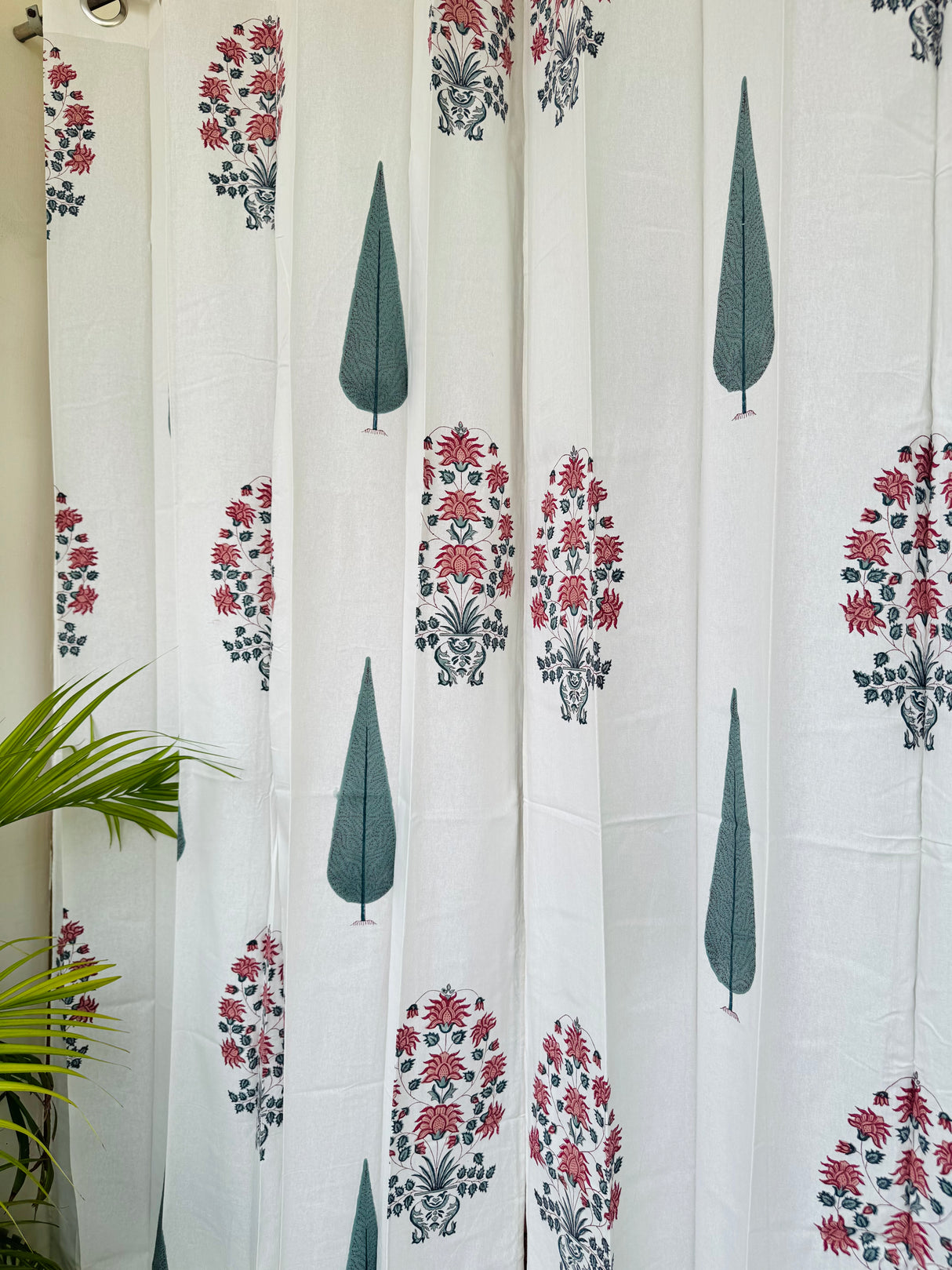 Pair of Pink Blockprint Cotton Curtain (Set of 2)