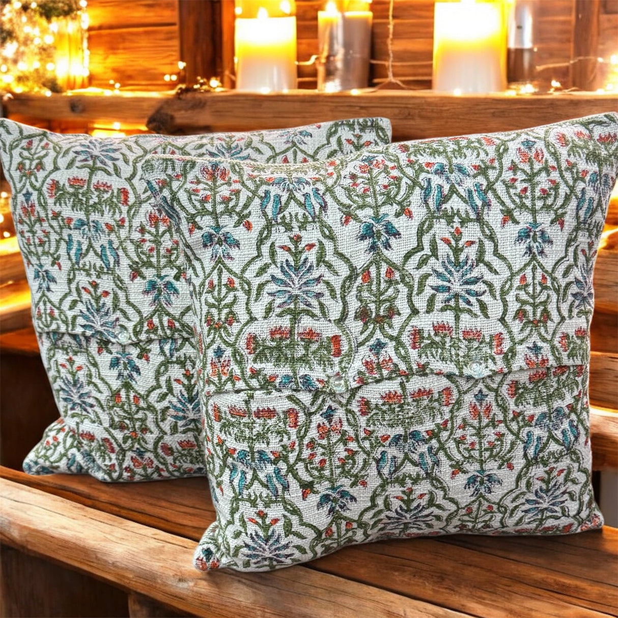 Pair of Handblock Printed Cushion Covers- 16*16 inches