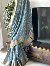 Handloom Tussar Silk Handblock Printed Saree