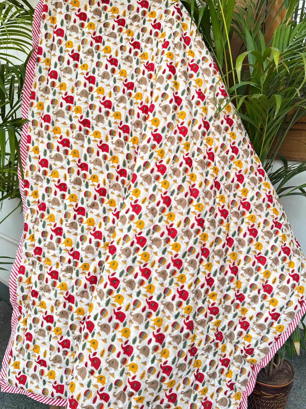 Elephant Blockprint Kids Quilt