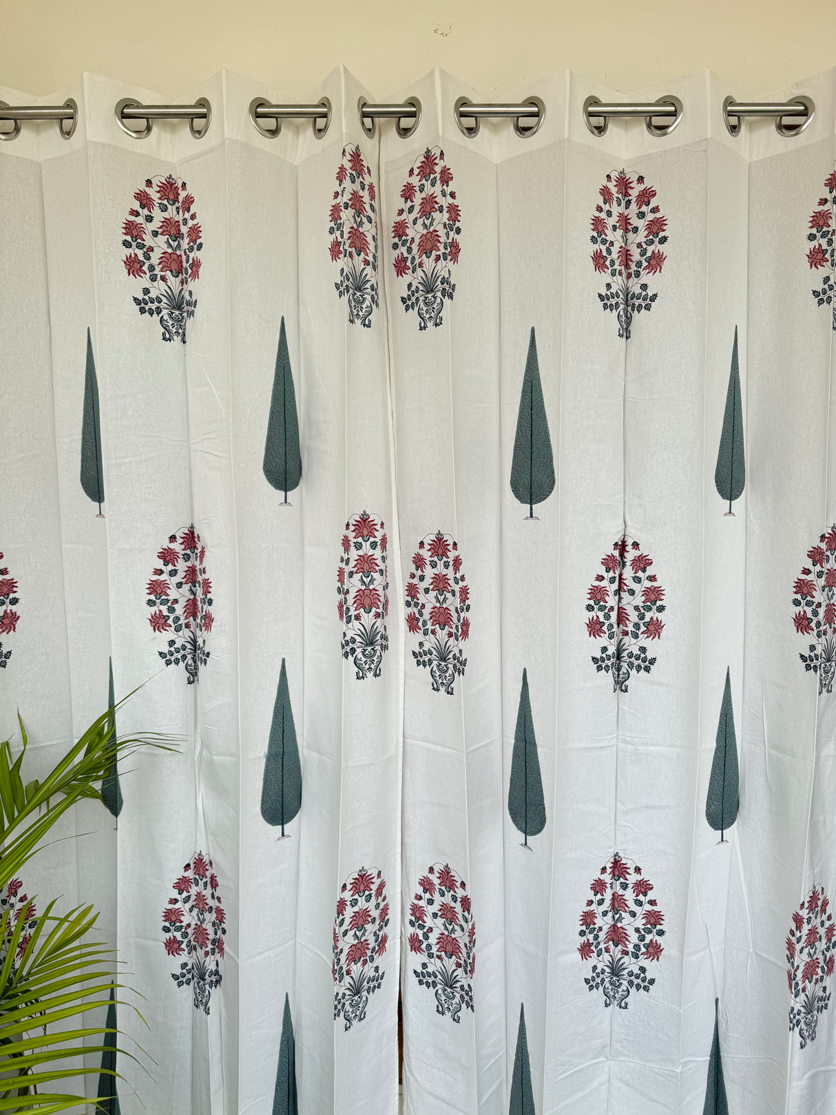 Pair of Pink Blockprint Cotton Curtain (Set of 2)