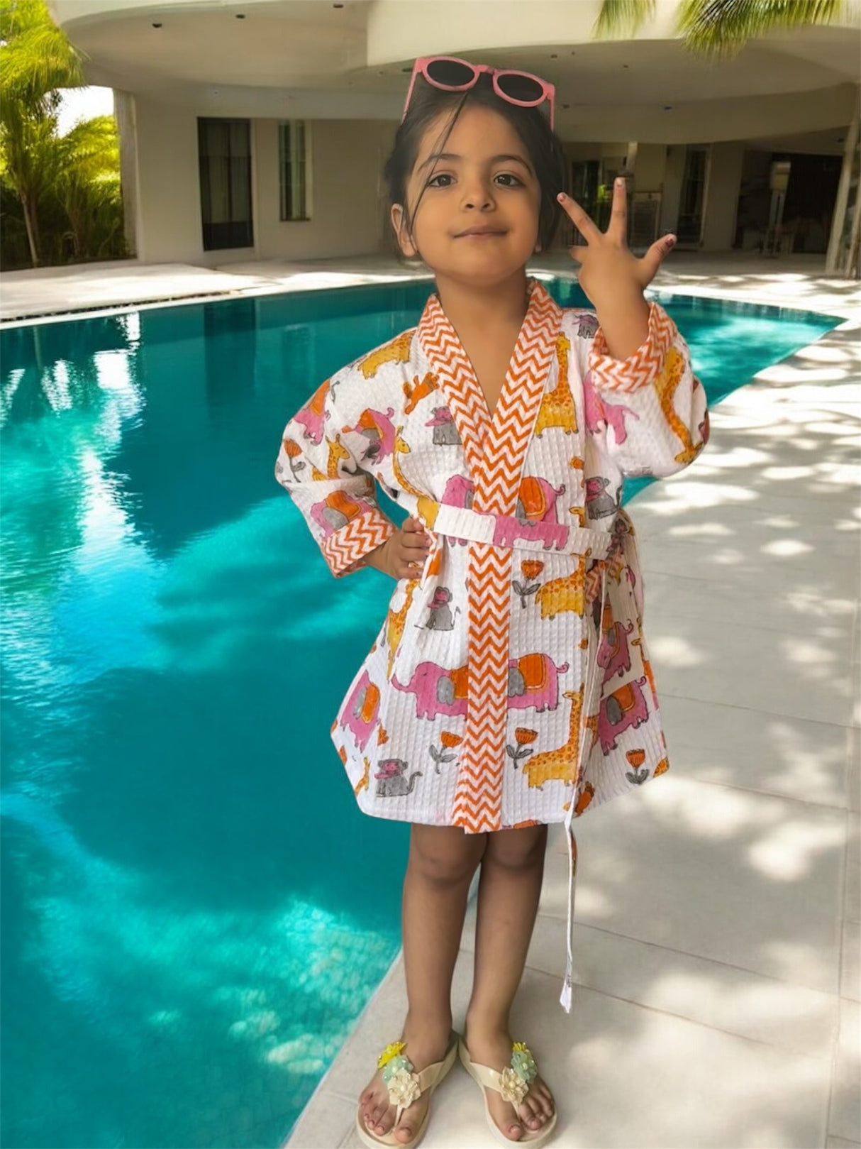 Jungle Kids Bathrobe-Cotton Waffle Blockprint